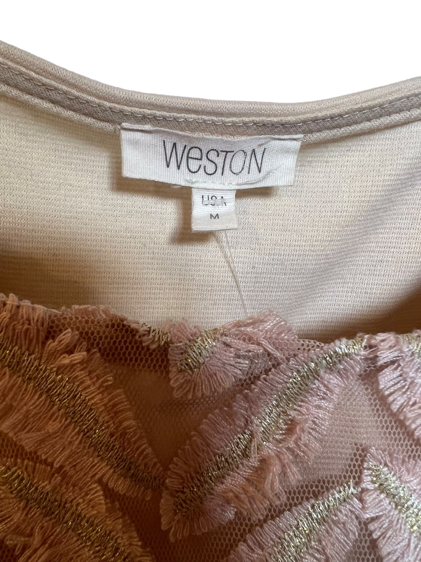 Weston Woman's Feather Patterned Pink Top (Size L)