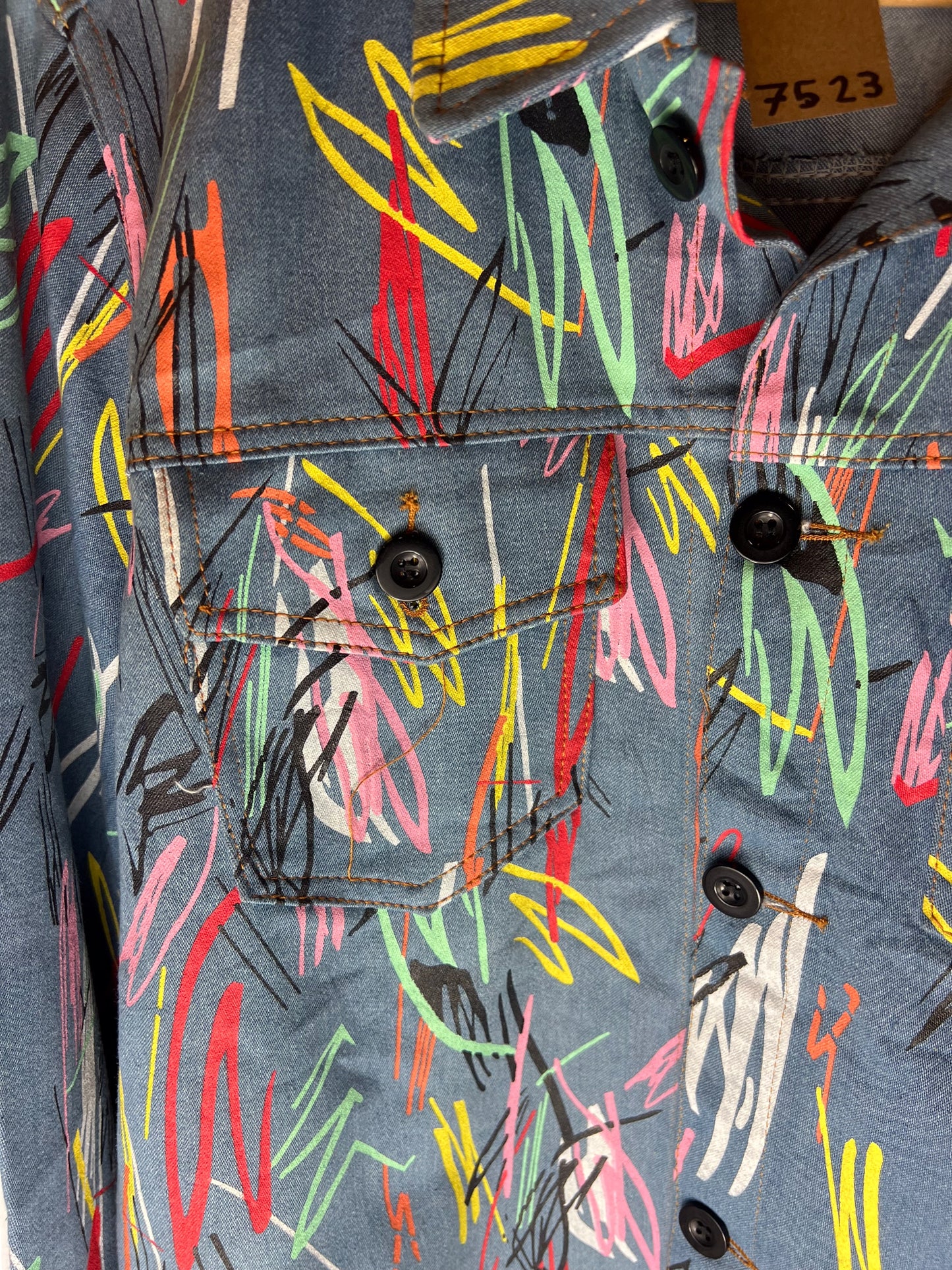 Blue Patterned Denim jacket (Size M)