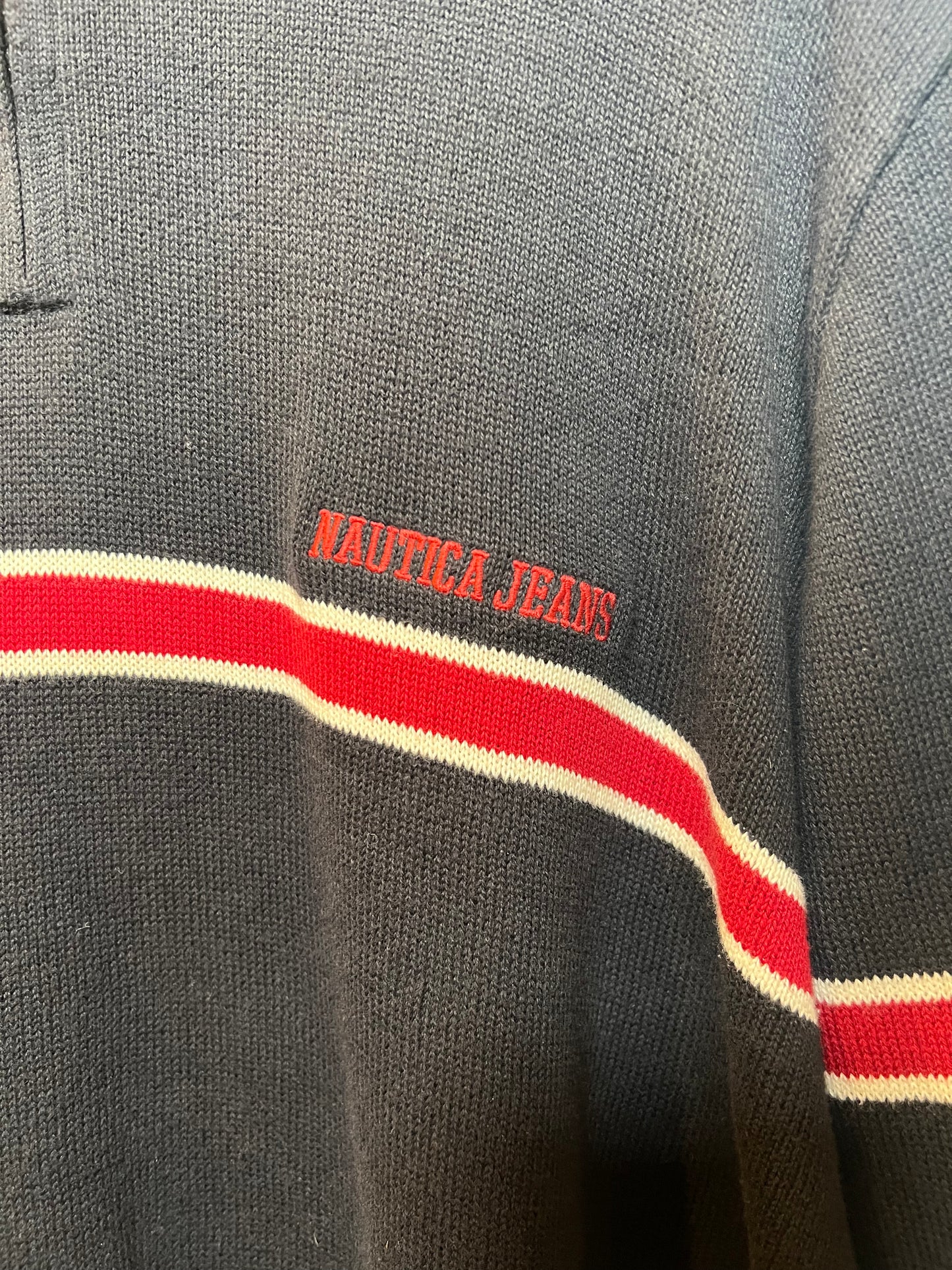 Nautica Jeans Striped Navy Quarter Zip (Size XL)