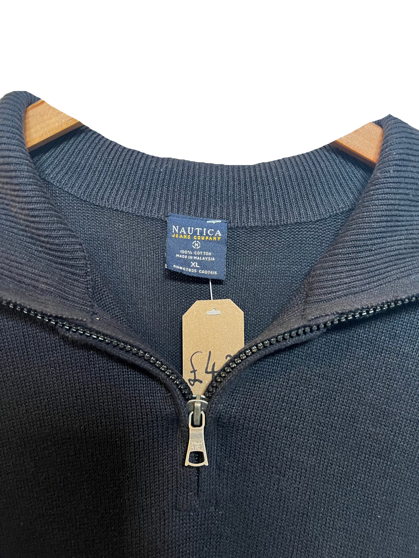 Nautica Jeans Striped Navy Quarter Zip (Size XL)