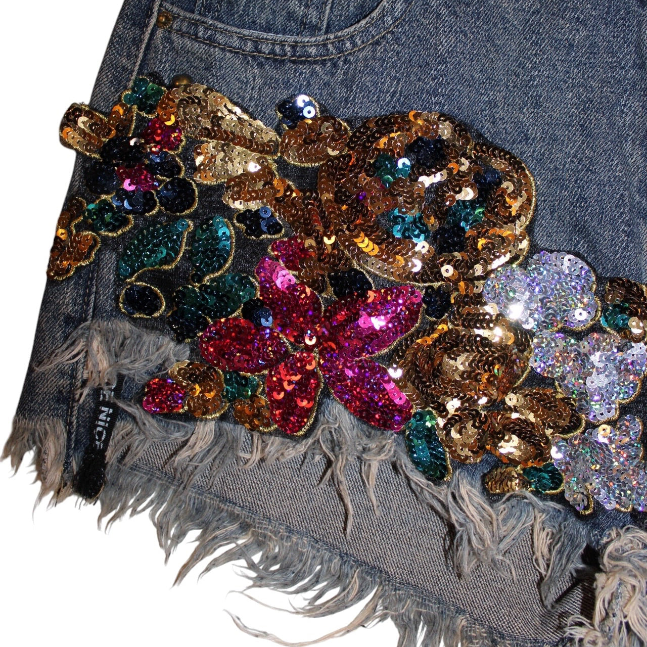 Nice Sequin Denim Shorts (Size L)