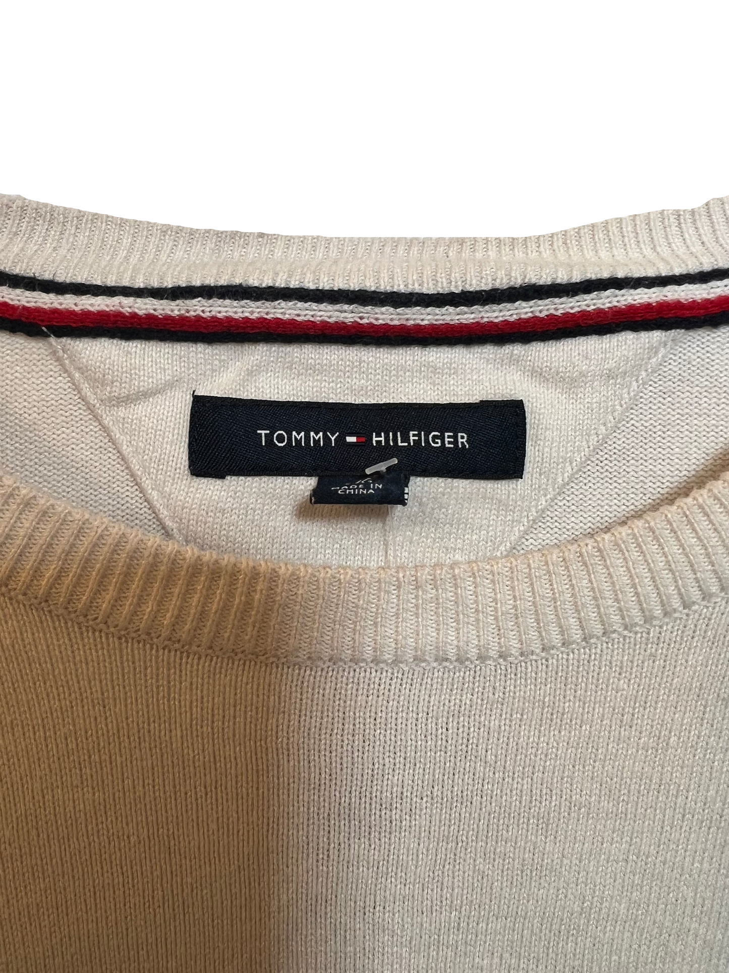 Tommy Hilfiger White Grey Striped Sweater (Size L)