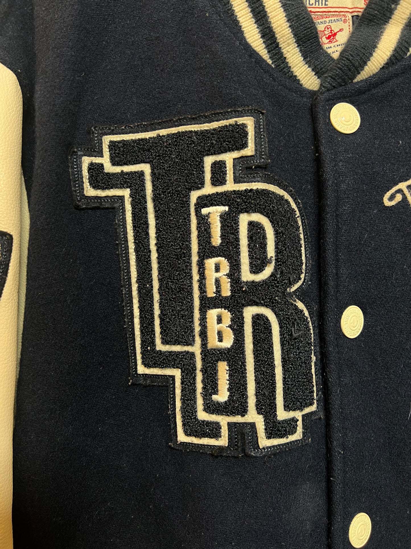 True Religion Navy White Varsity Jacket (Size XL)