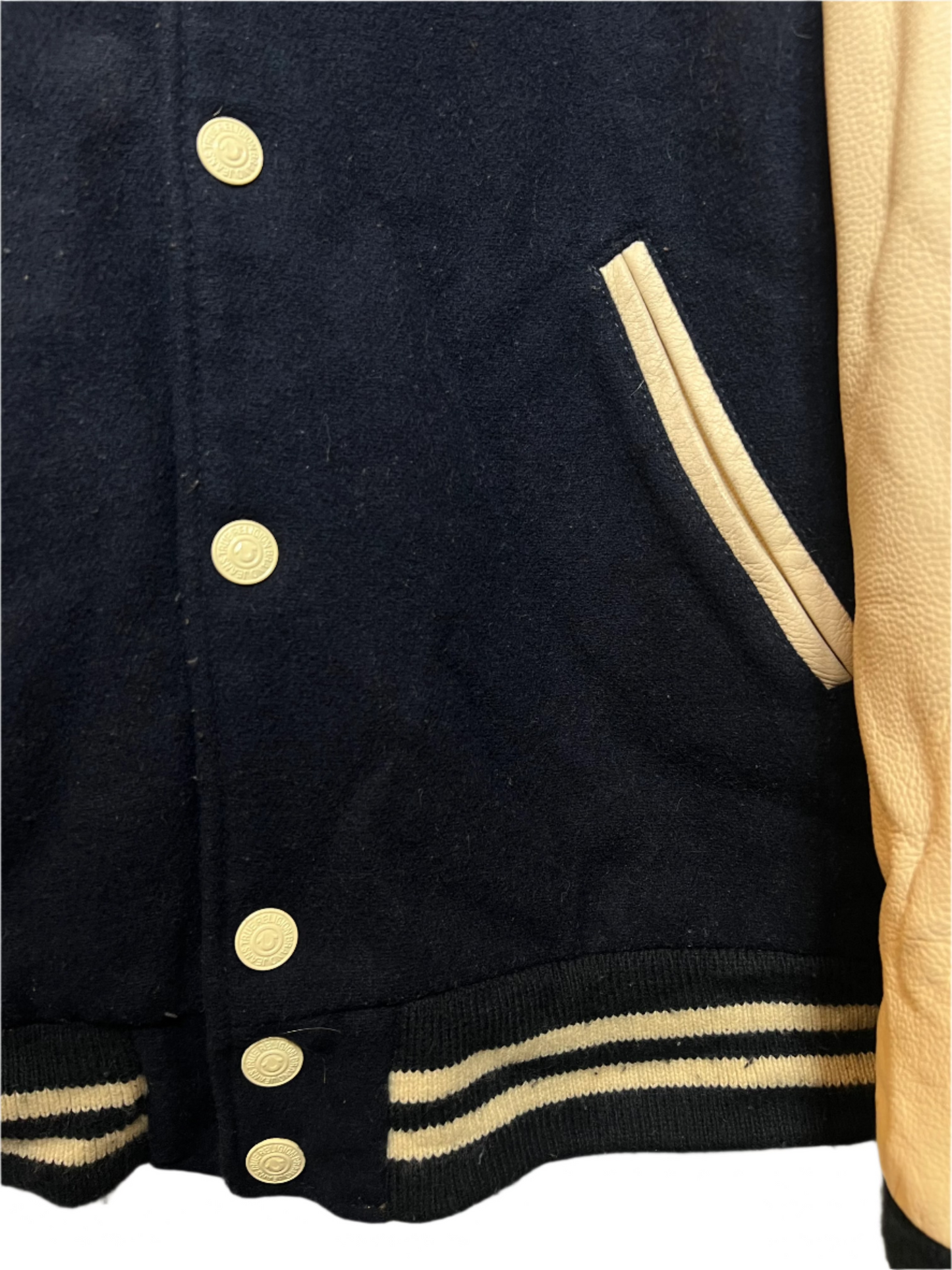 True Religion Navy White Varsity Jacket (Size XL)