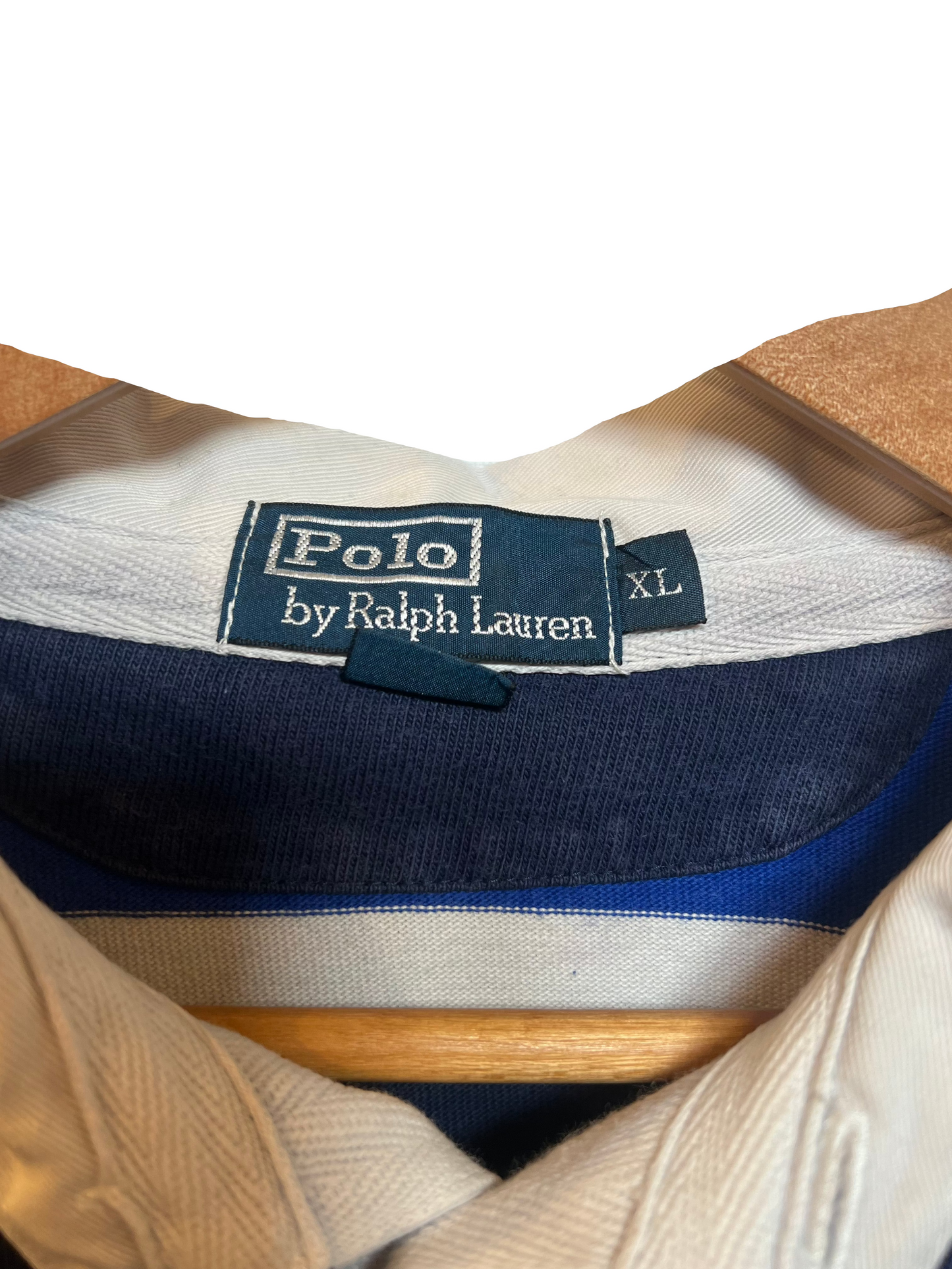 Polo Ralph Lauren Mens Navy Striped Rugby Polo (Size XL)