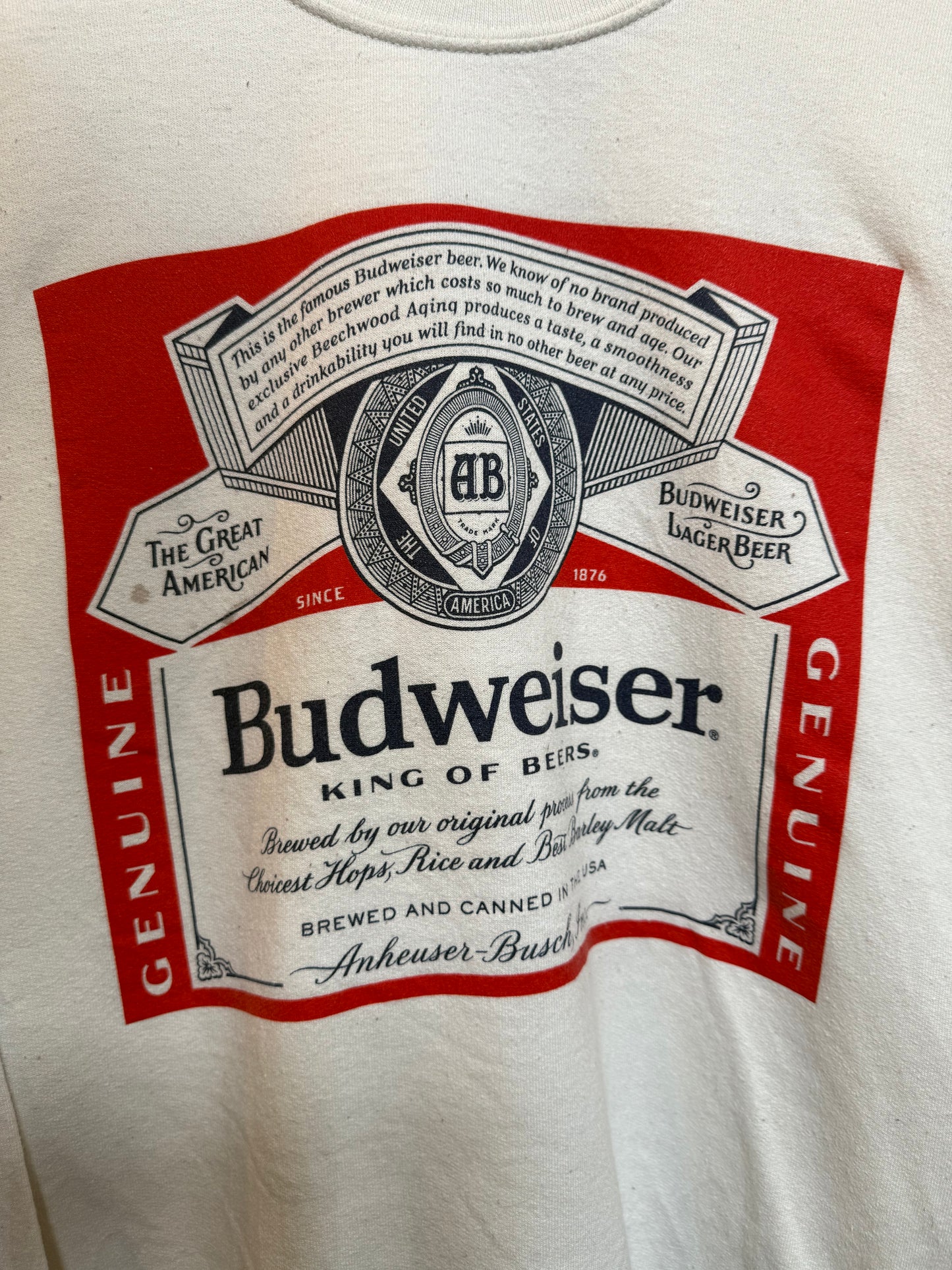Budweiser Mens White Sweatshirt (Size S)