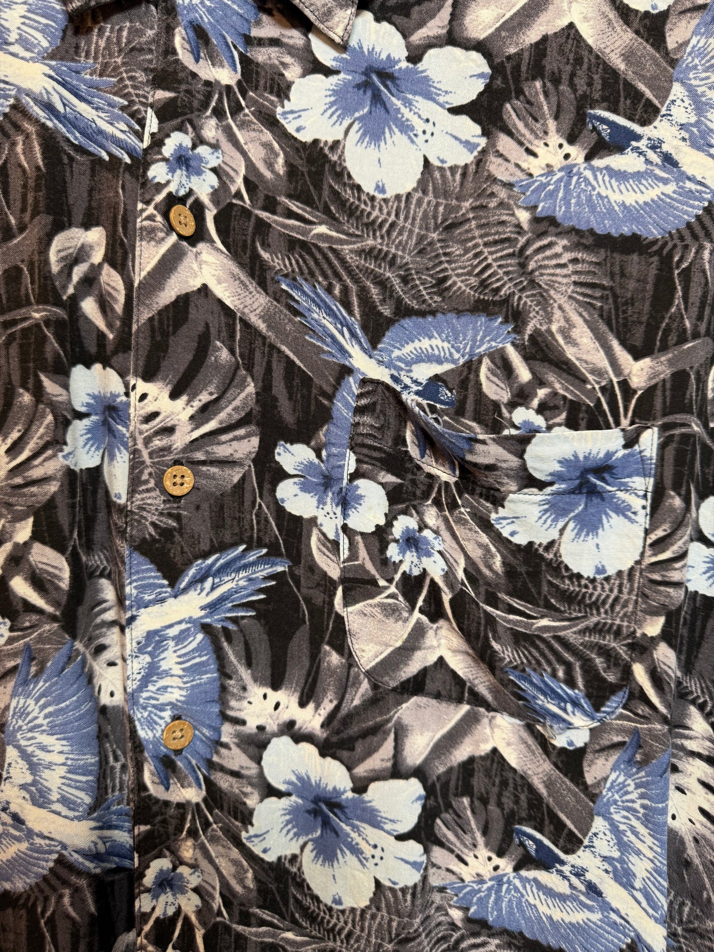 Floral Mens Blue Hawaiin Shirt (Size L)
