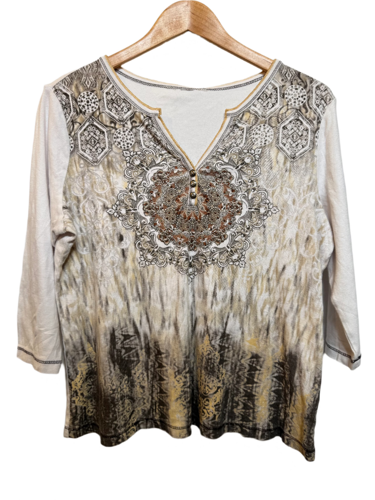 Cream Embellished Women's Blouse (Size M)