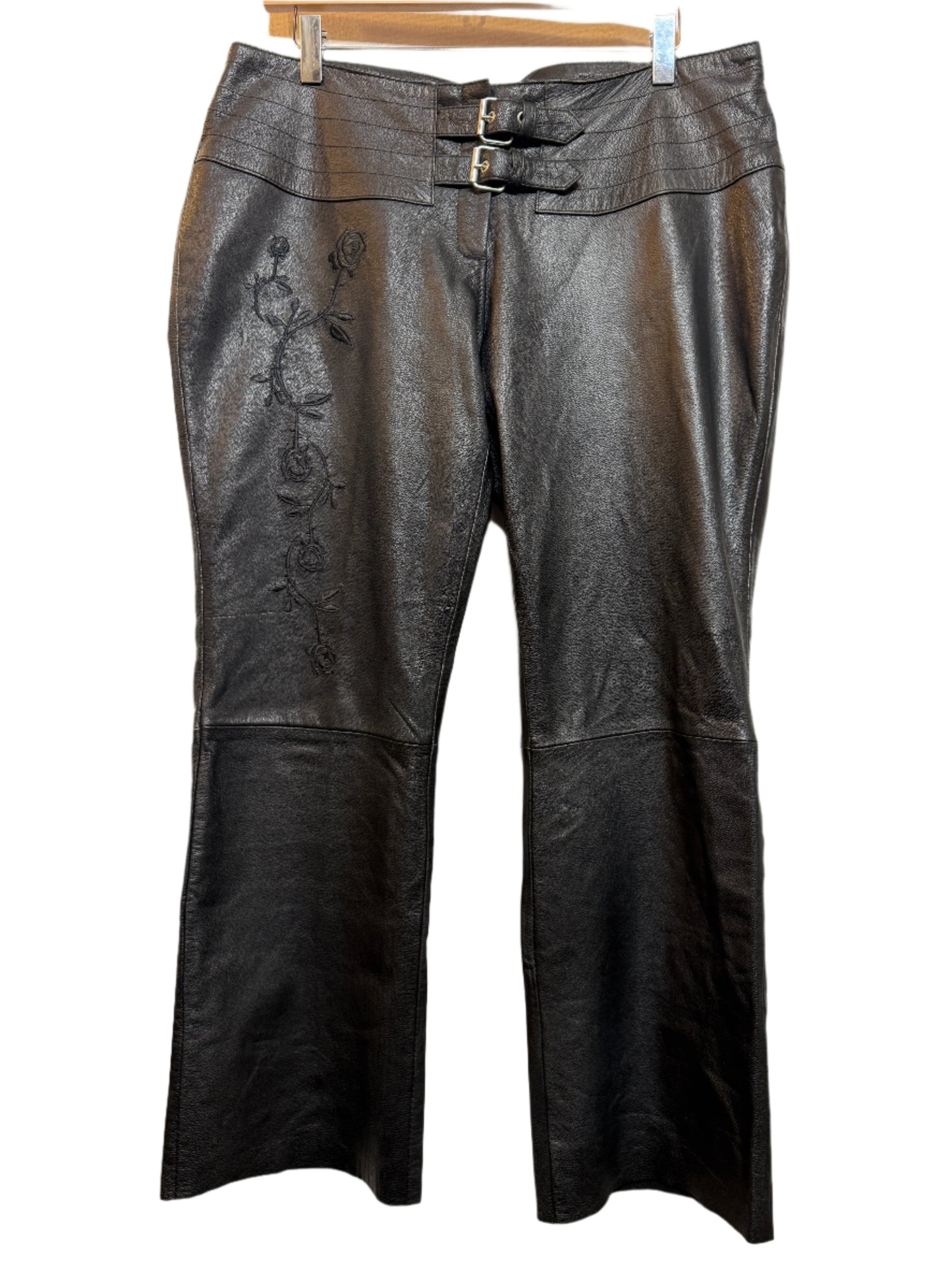 Faux Leather Black Floral Trousers (35x27)