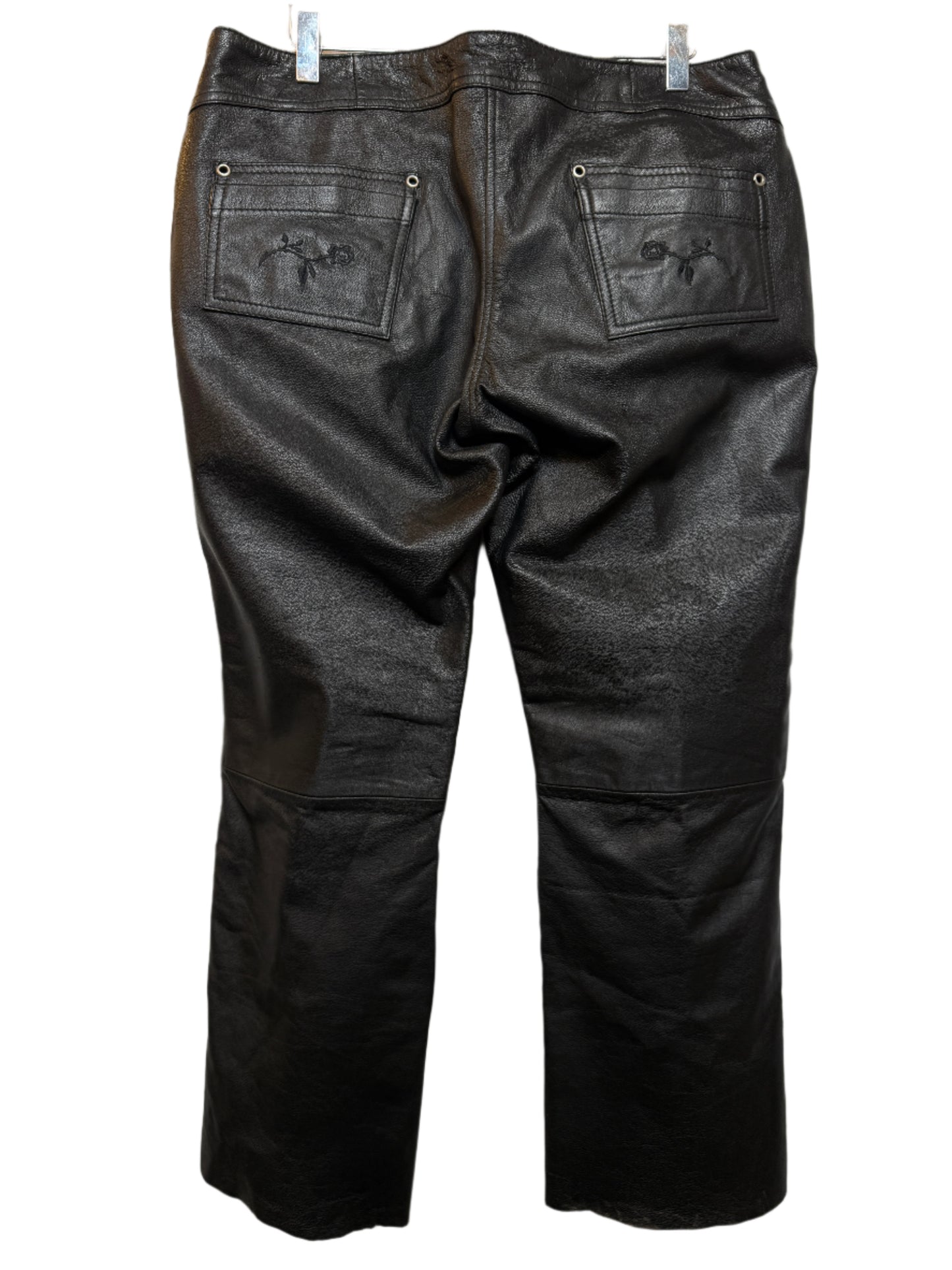 Faux Leather Black Floral Trousers (35x27)