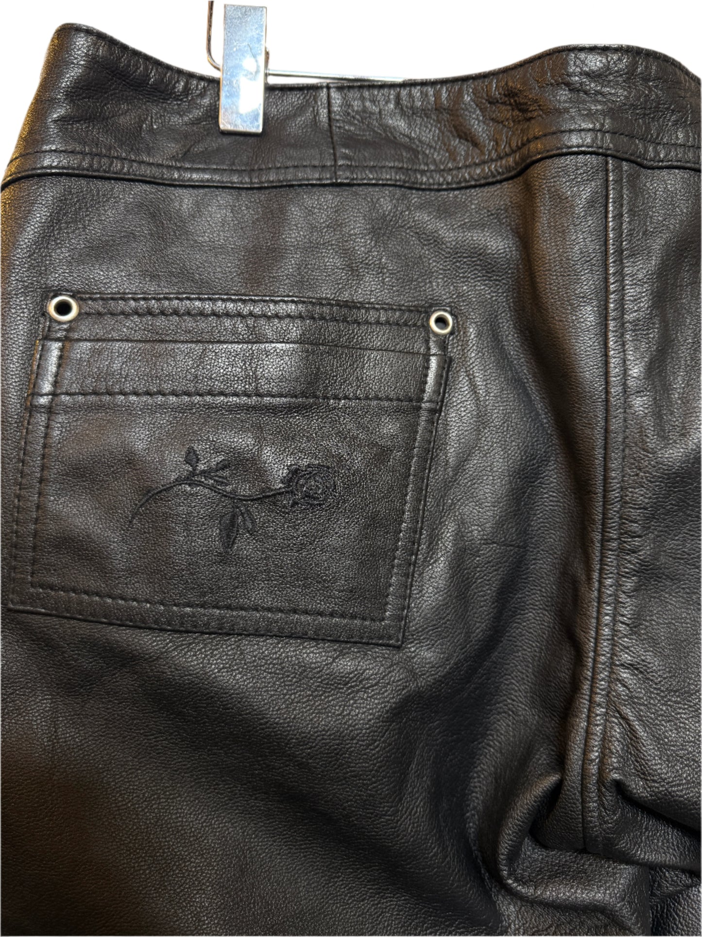 Faux Leather Black Floral Trousers (35x27)