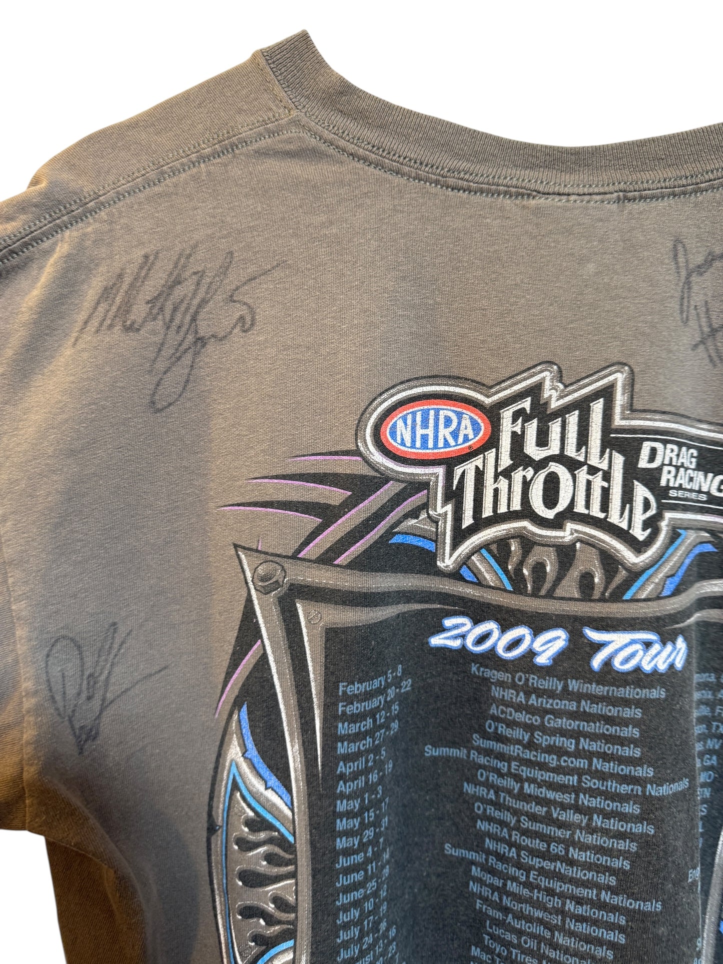 NHRA Full Throttle Grey Signed T Shirt (Size L)