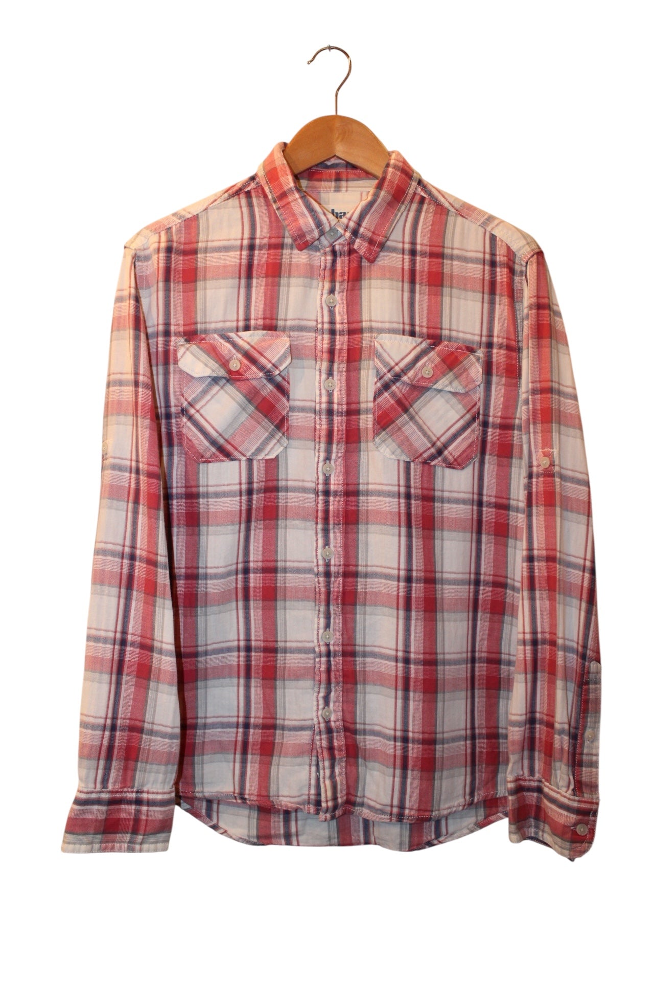 Urban Pipeline Mens Red White Plaid Flannel Shirt (Size S)