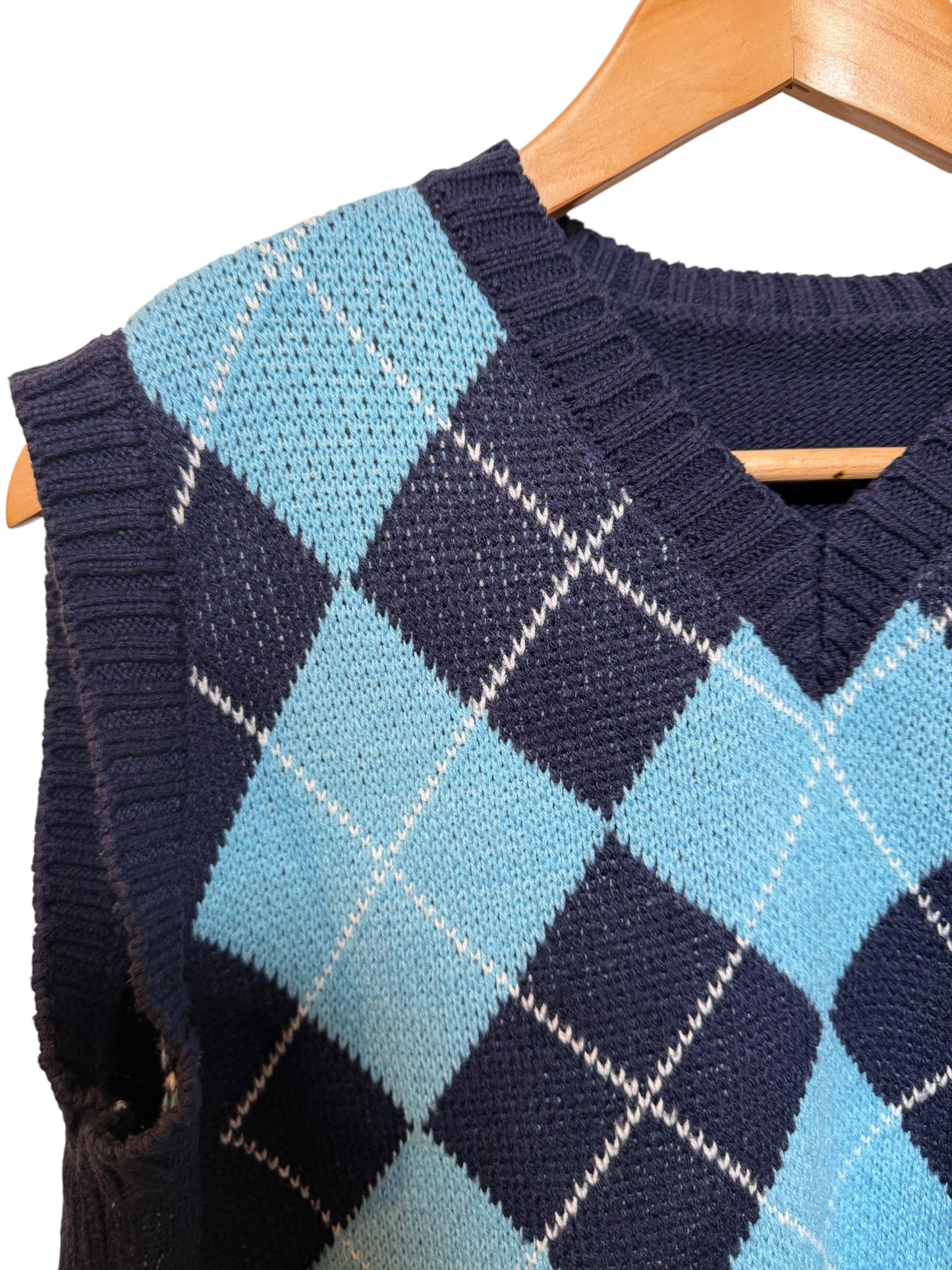 Blue Mens Argyle Knitted Vest (Size M)