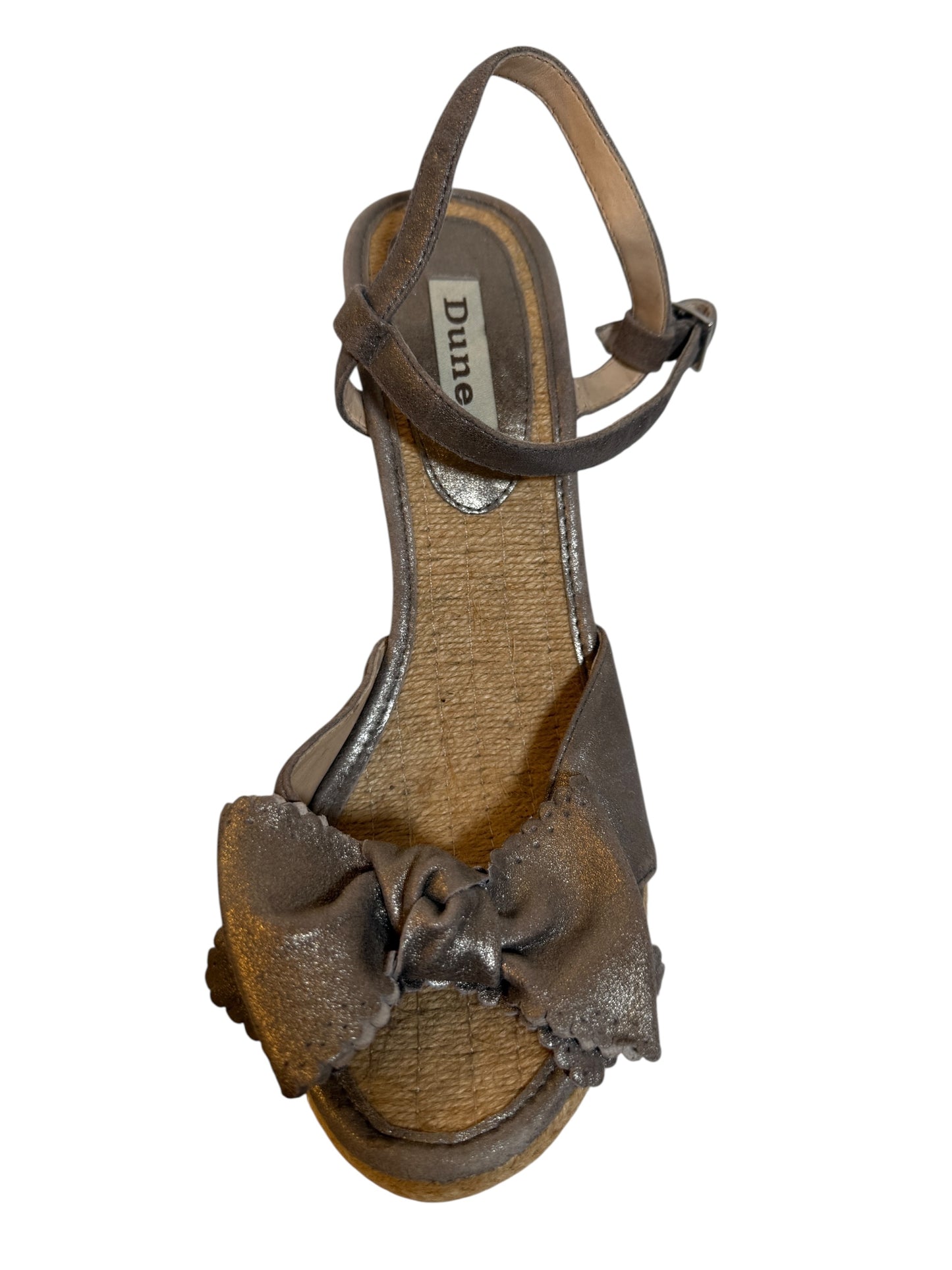 Dune Sandal Pewter Metallic Leather Upper Wedge Heels (Size 6)