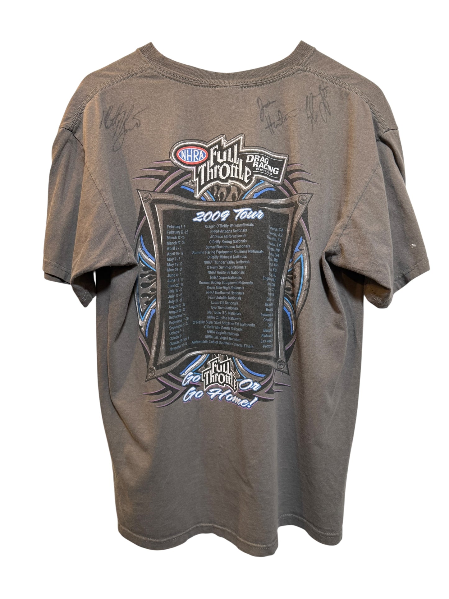 NHRA Full Throttle Grey Signed T Shirt (Size L)