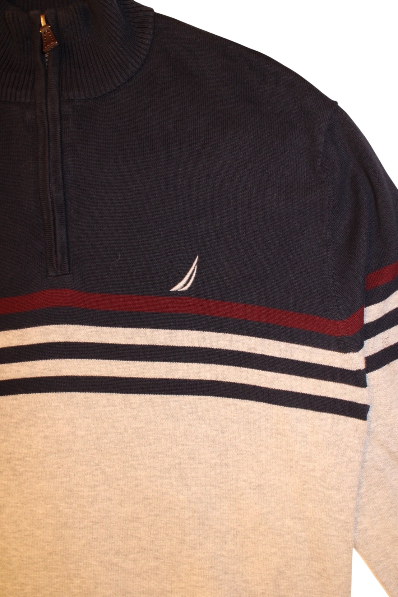 Nautica Mens Striped Navy Quarter Zip (Size XL)