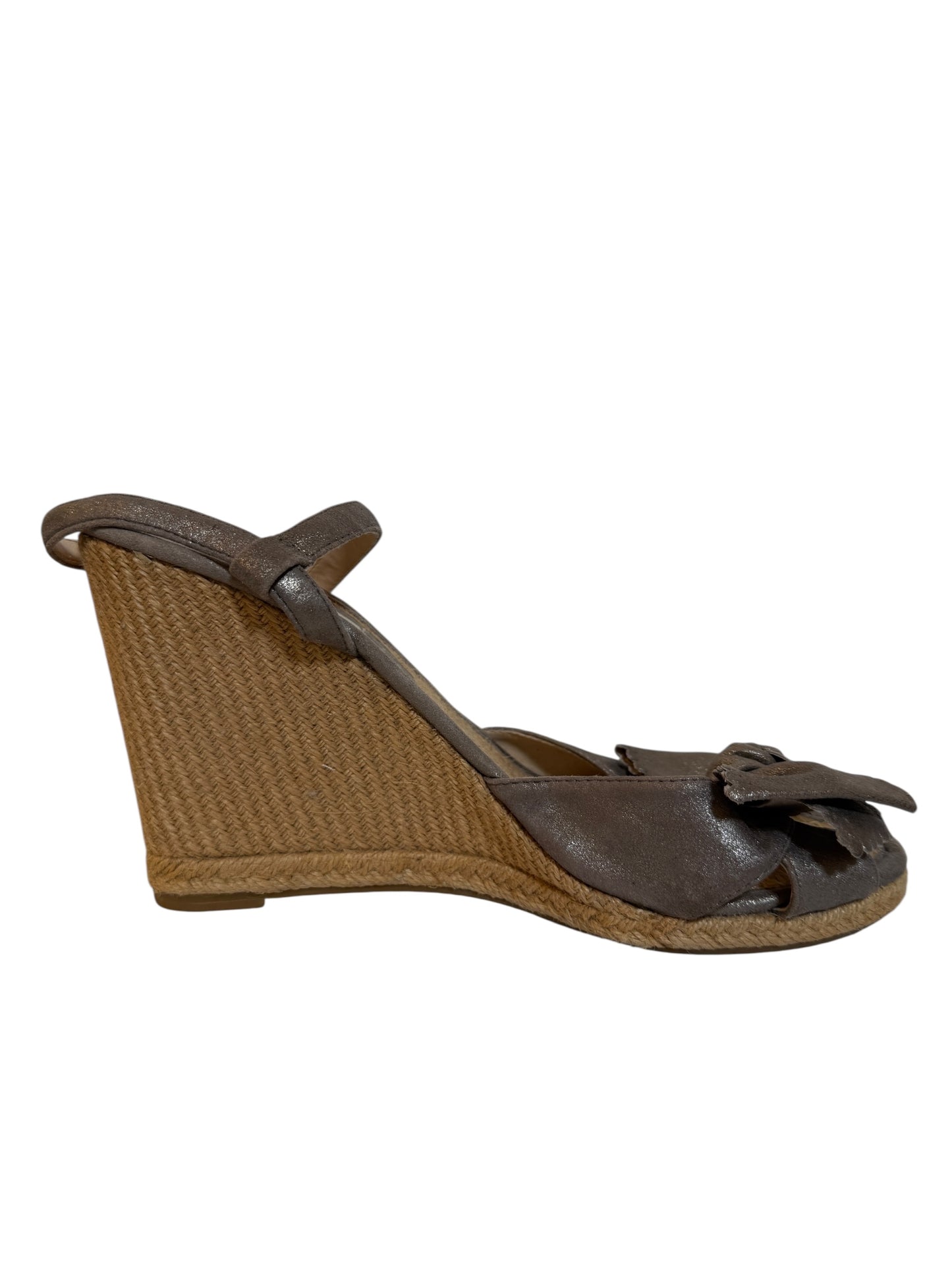 Dune Sandal Pewter Metallic Leather Upper Wedge Heels (Size 6)