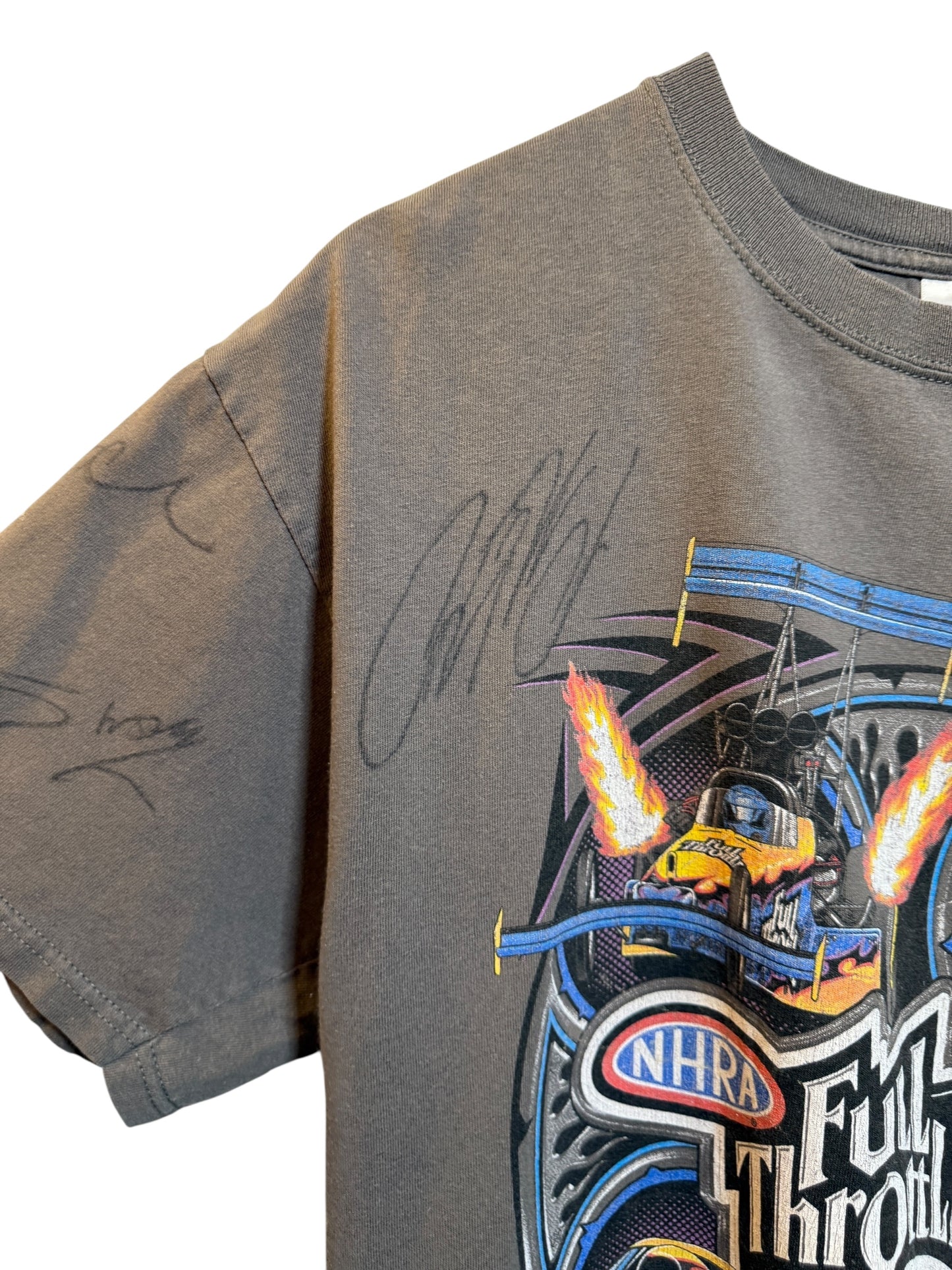NHRA Full Throttle Grey Signed T Shirt (Size L)