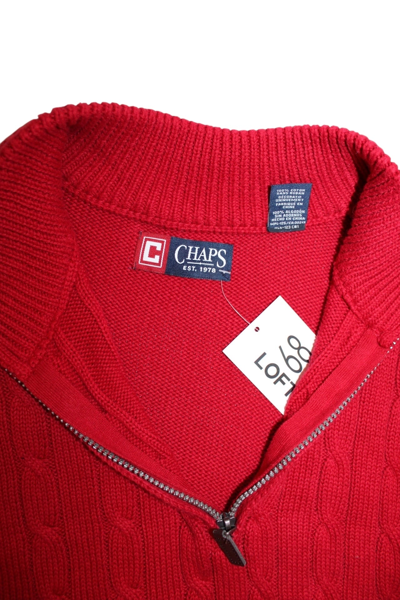 Chaps Ralph Lauren Mens Red Knitted Quarter Zip (Size XL)