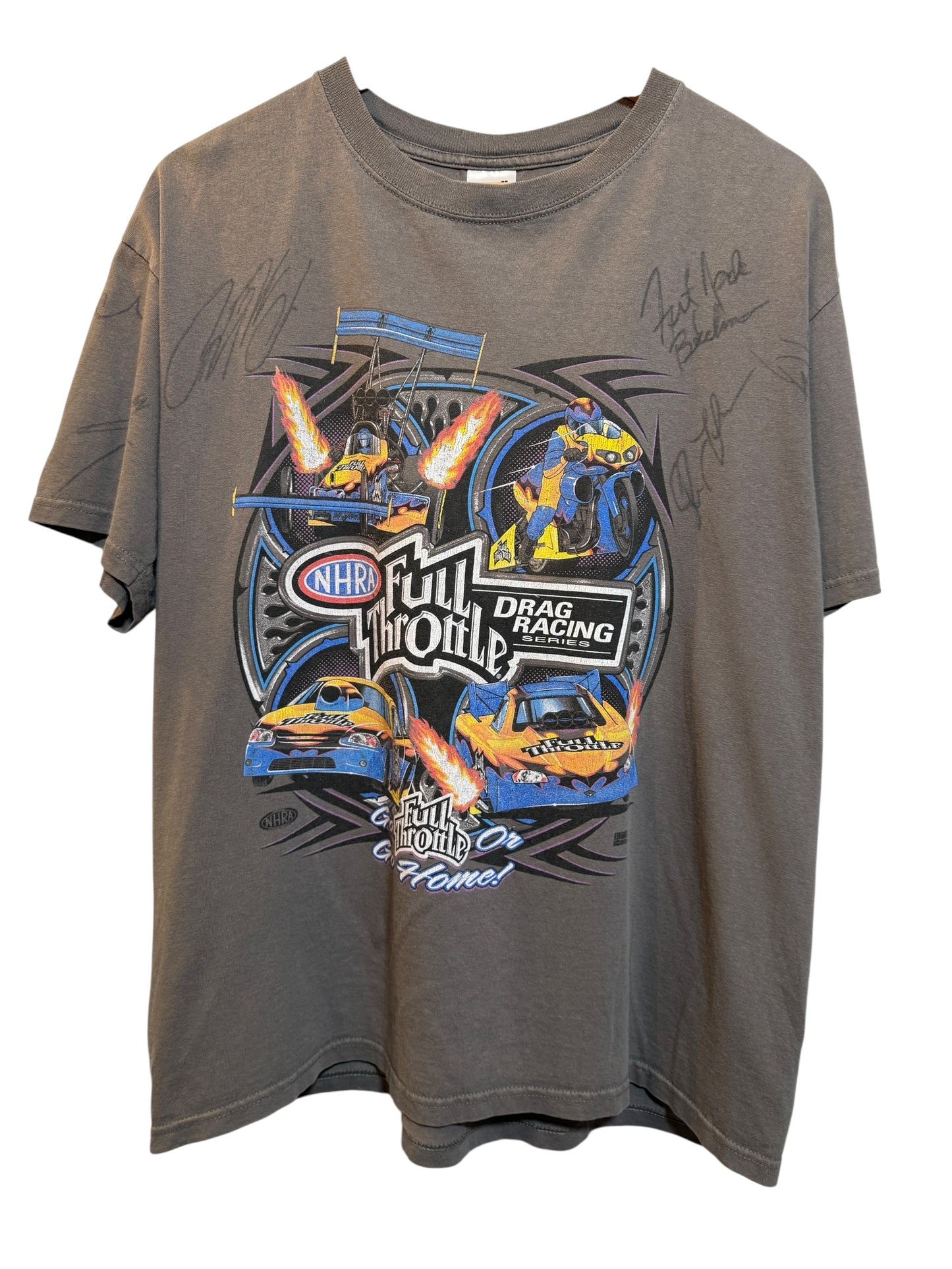 NHRA Full Throttle Grey Signed T Shirt (Size L)
