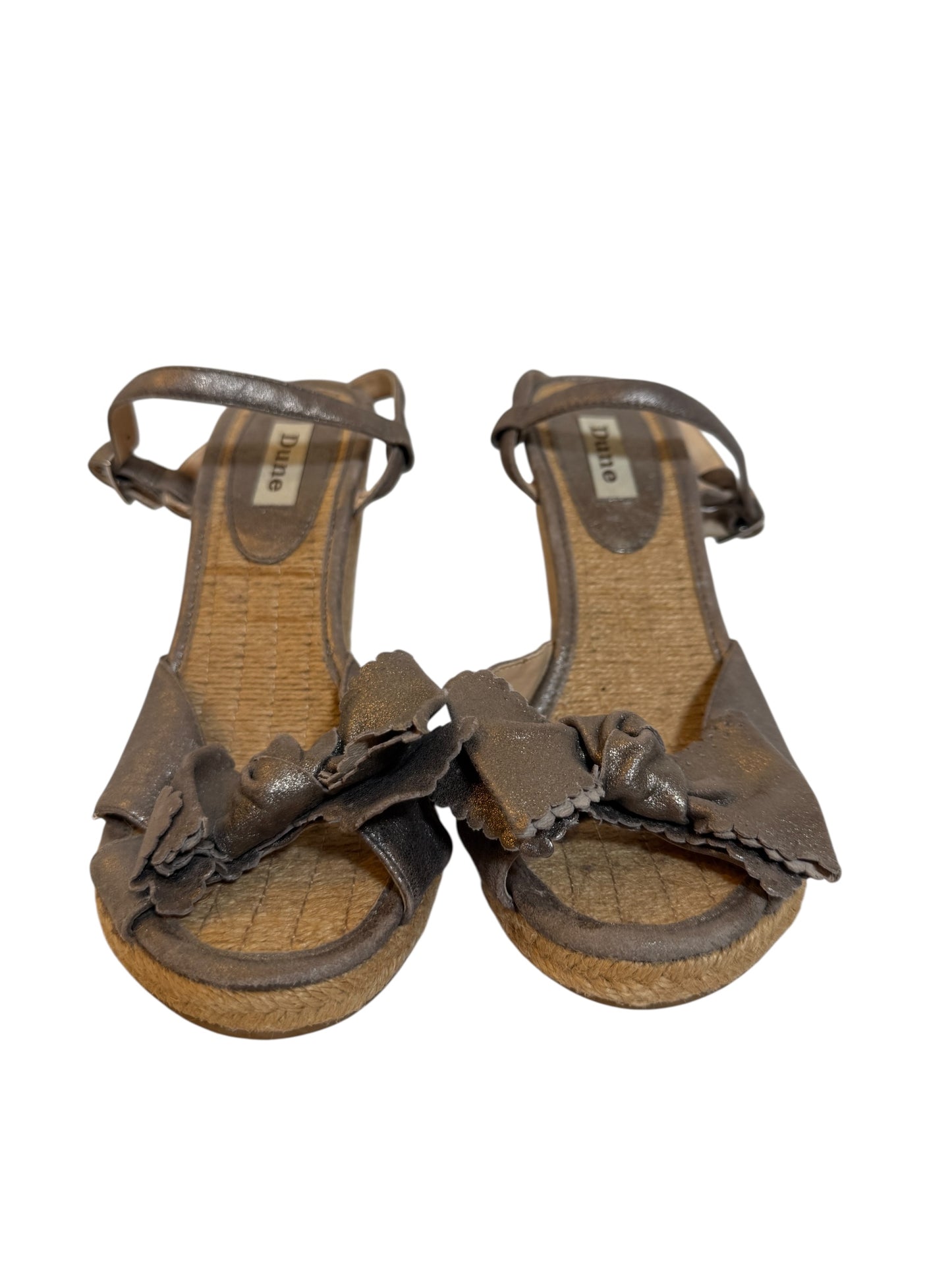 Dune Sandal Pewter Metallic Leather Upper Wedge Heels (Size 6)