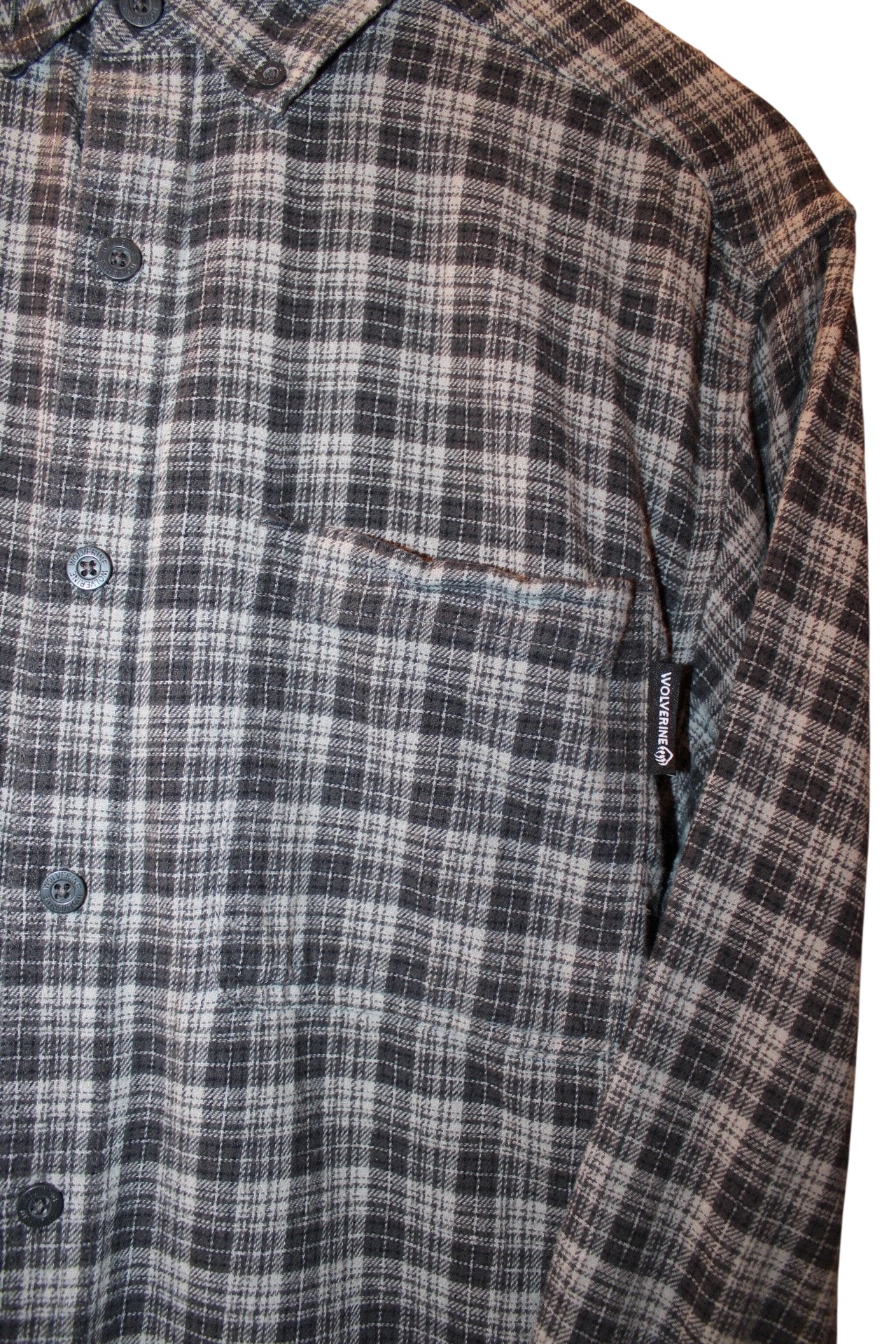 Wolverine Mens Grey Plaid Flannel Shirt (Size M)