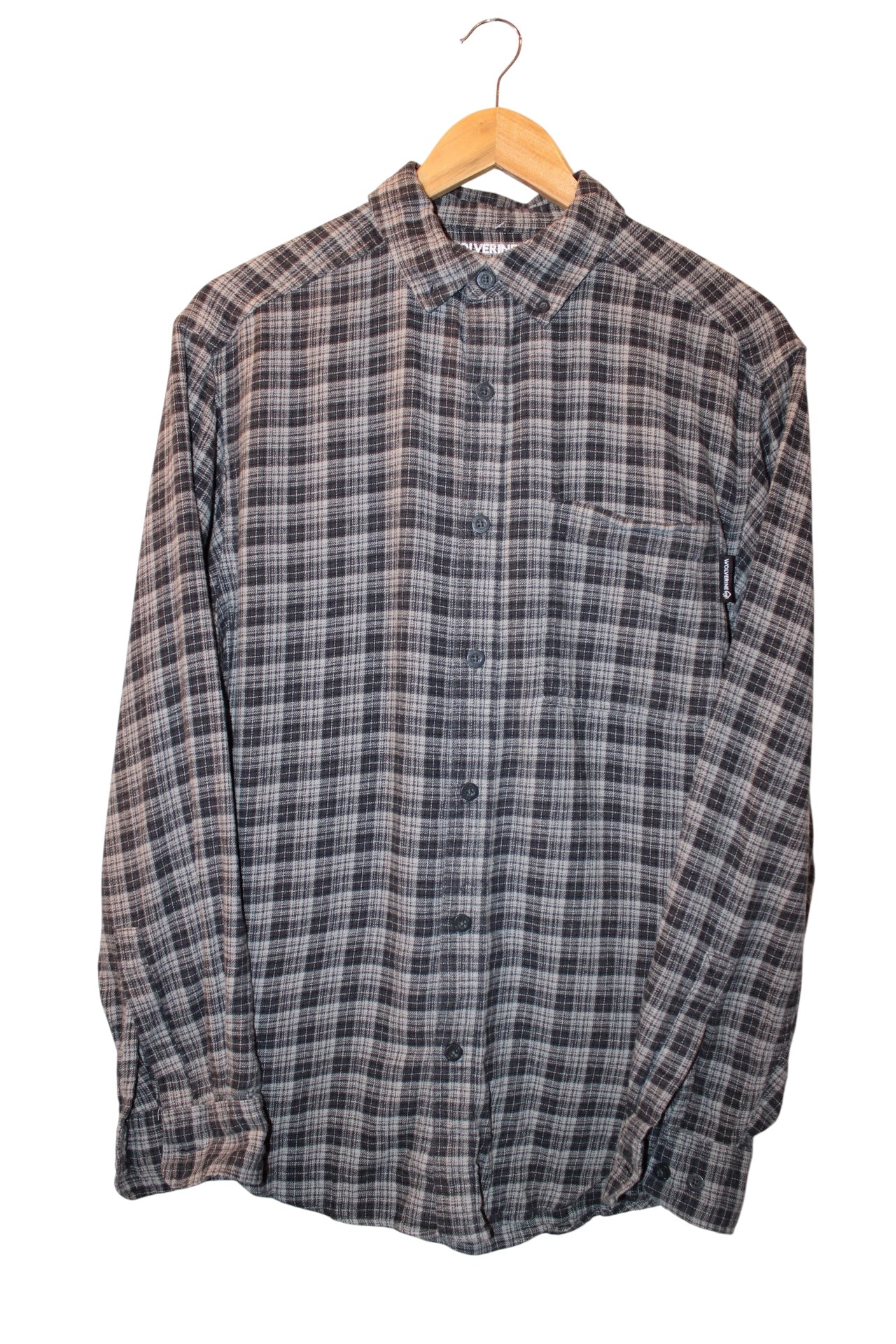 Wolverine Mens Grey Plaid Flannel Shirt (Size M)