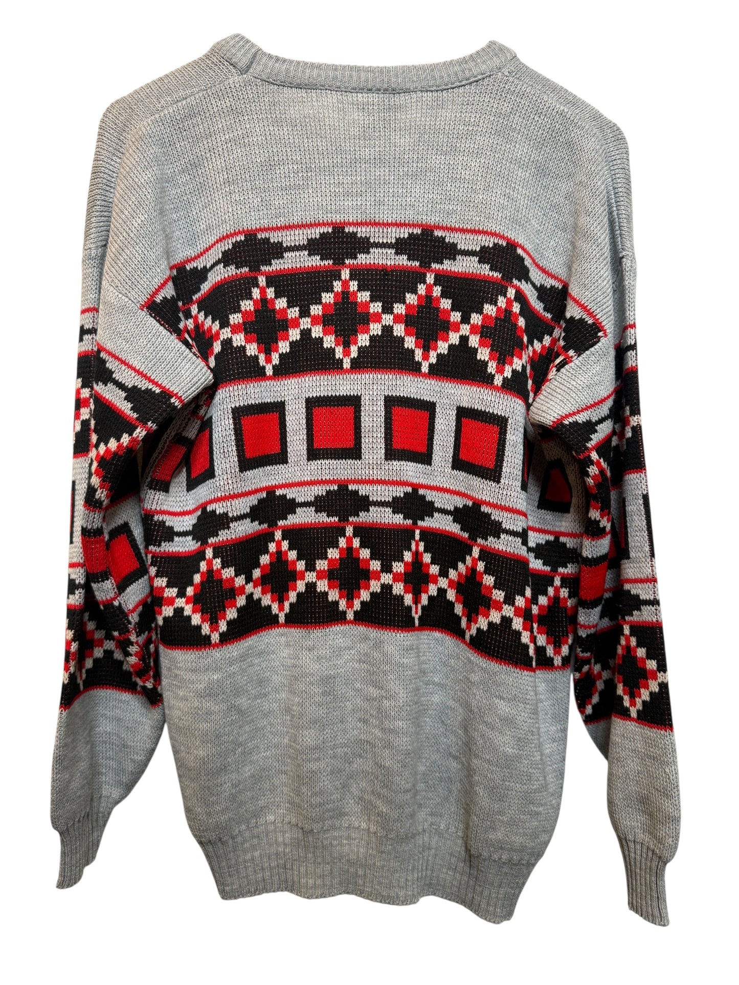 Grey Aztec Patterned Knitted Sweater (Size L)