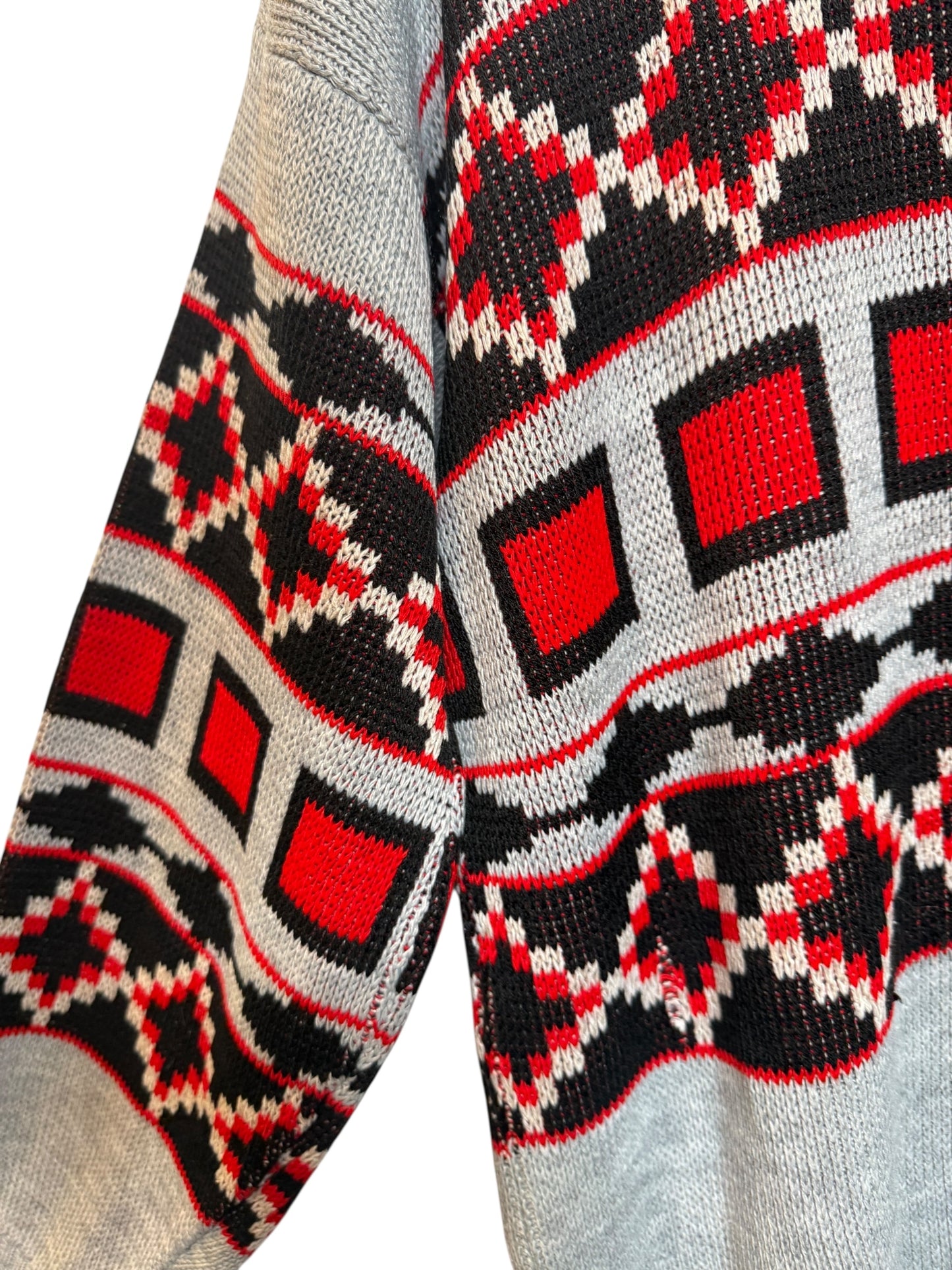 Grey Aztec Patterned Knitted Sweater (Size L)