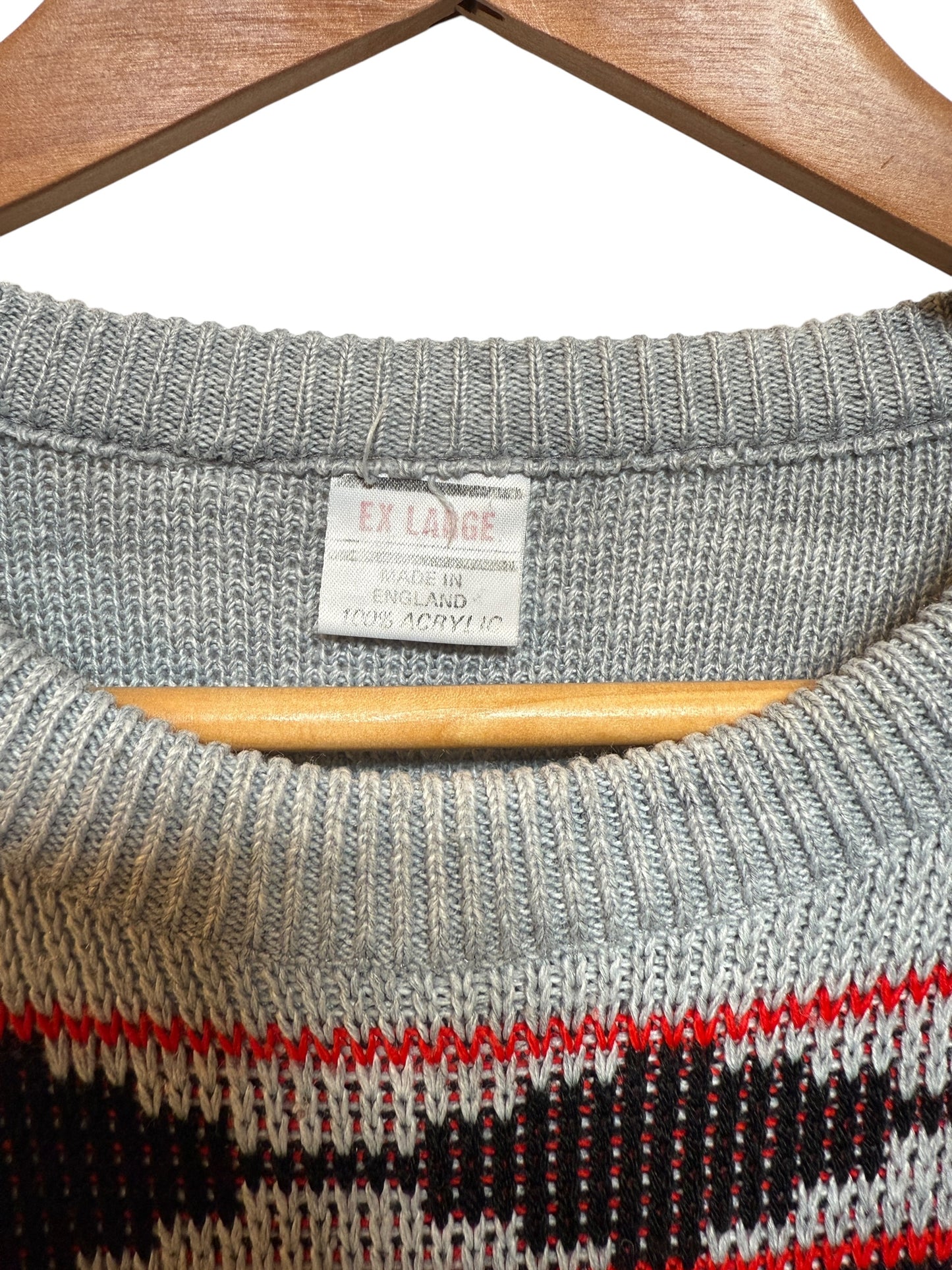 Grey Aztec Patterned Knitted Sweater (Size L)