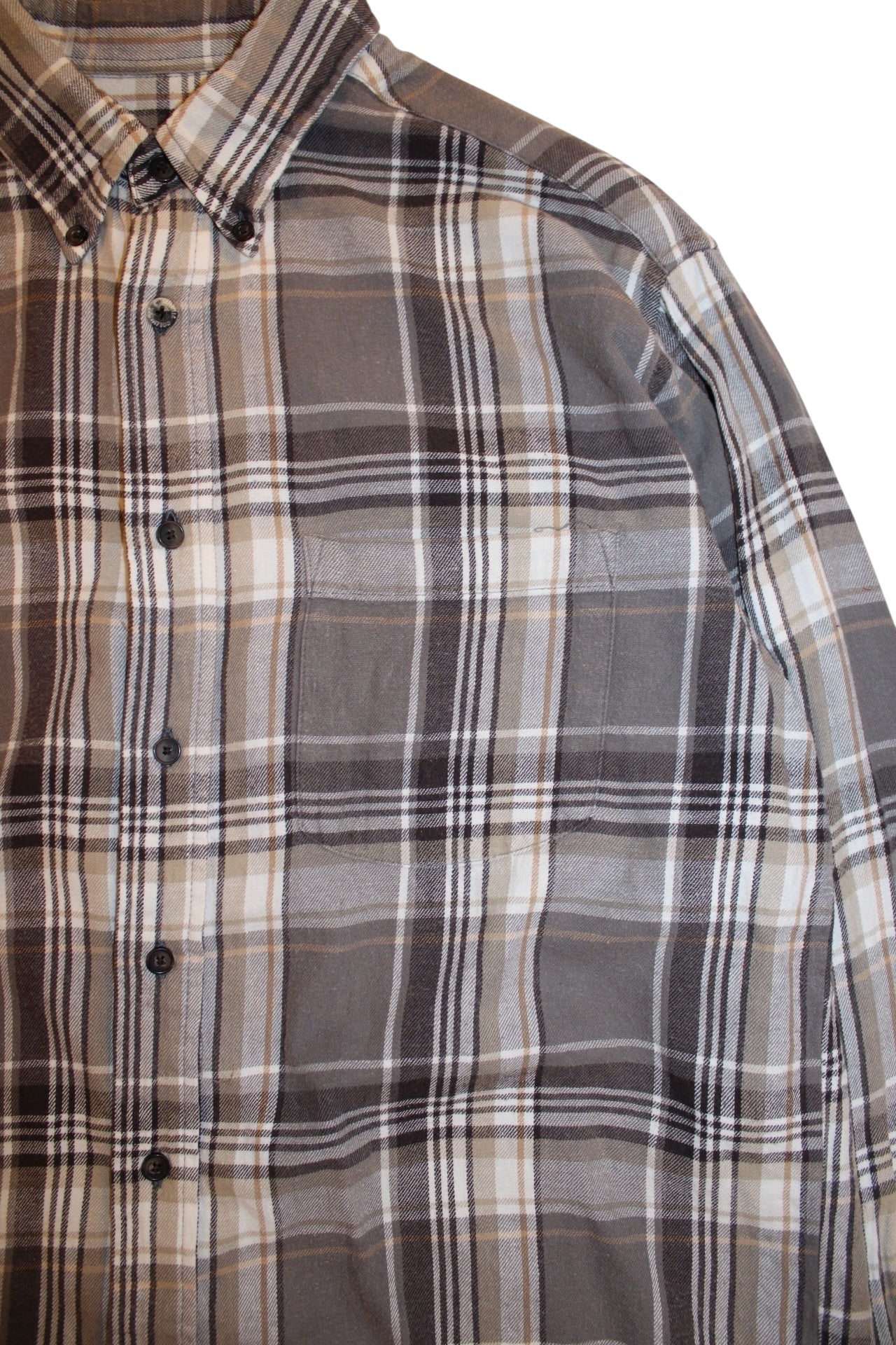 St. John's Bay Mens Grey Plaid Flannel Shirt (Size M)