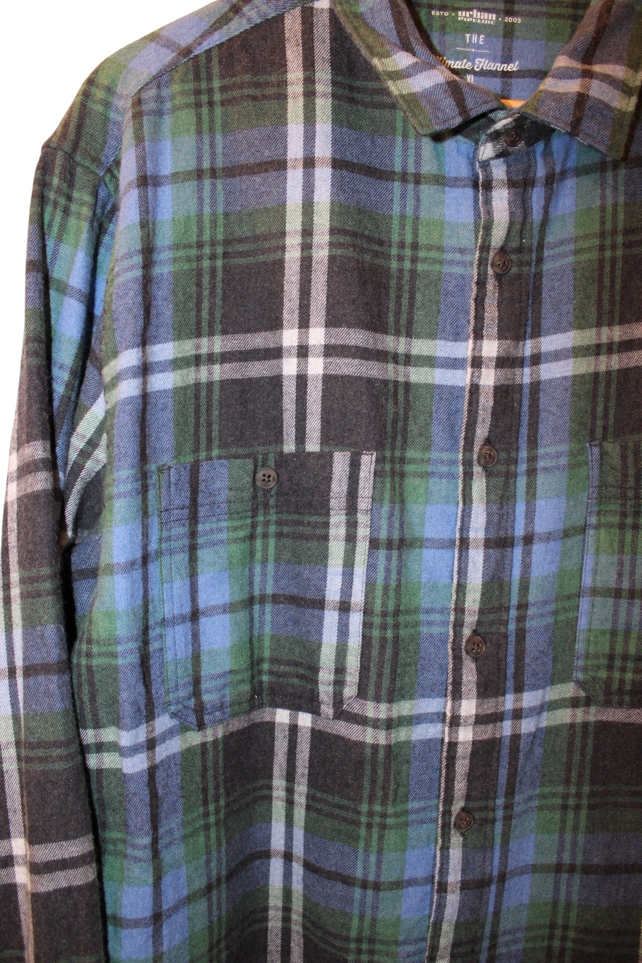 Urban Pipeline Mens Blue Plaid Flannel Shirt (Size XL)