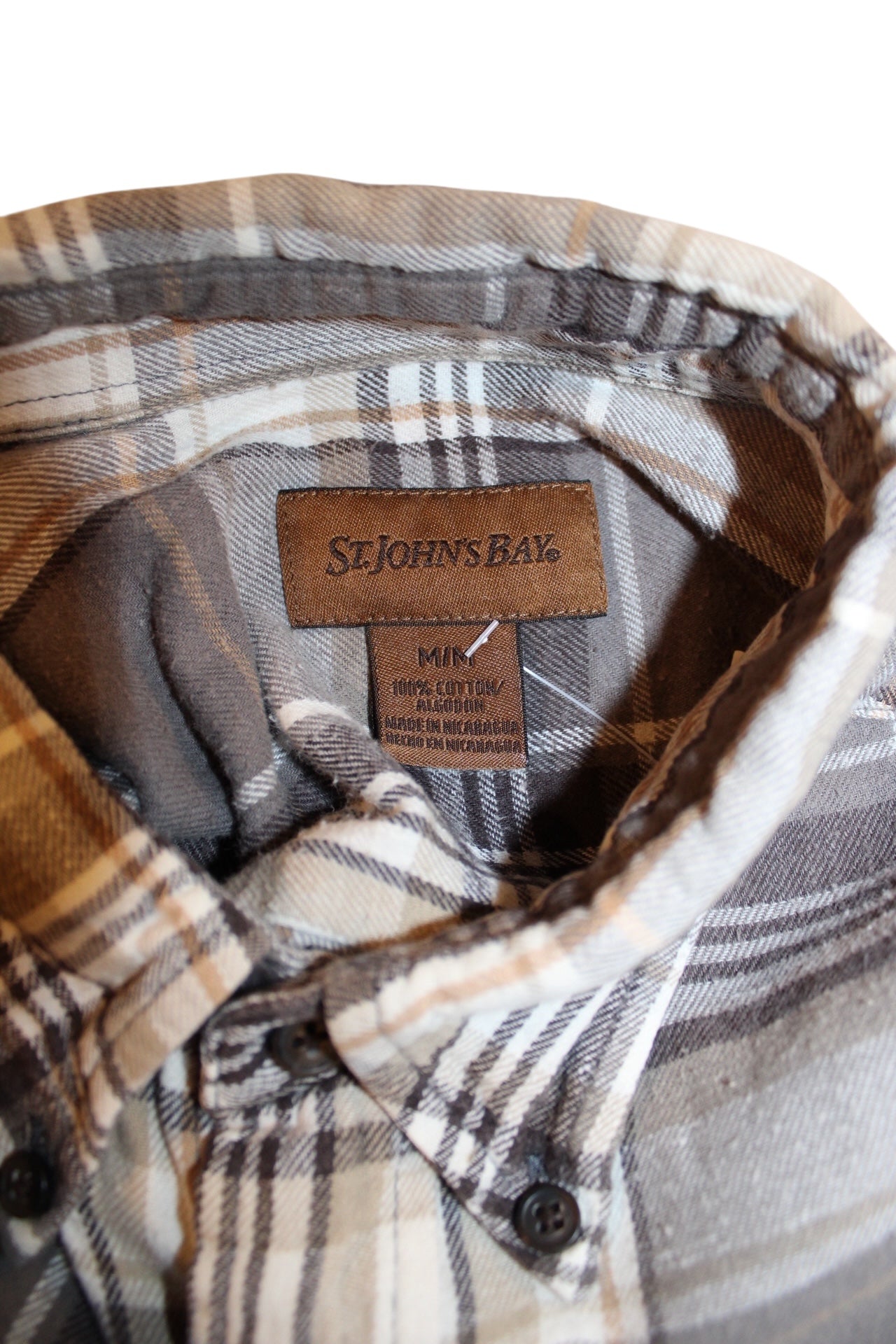 St. John's Bay Mens Grey Plaid Flannel Shirt (Size M)