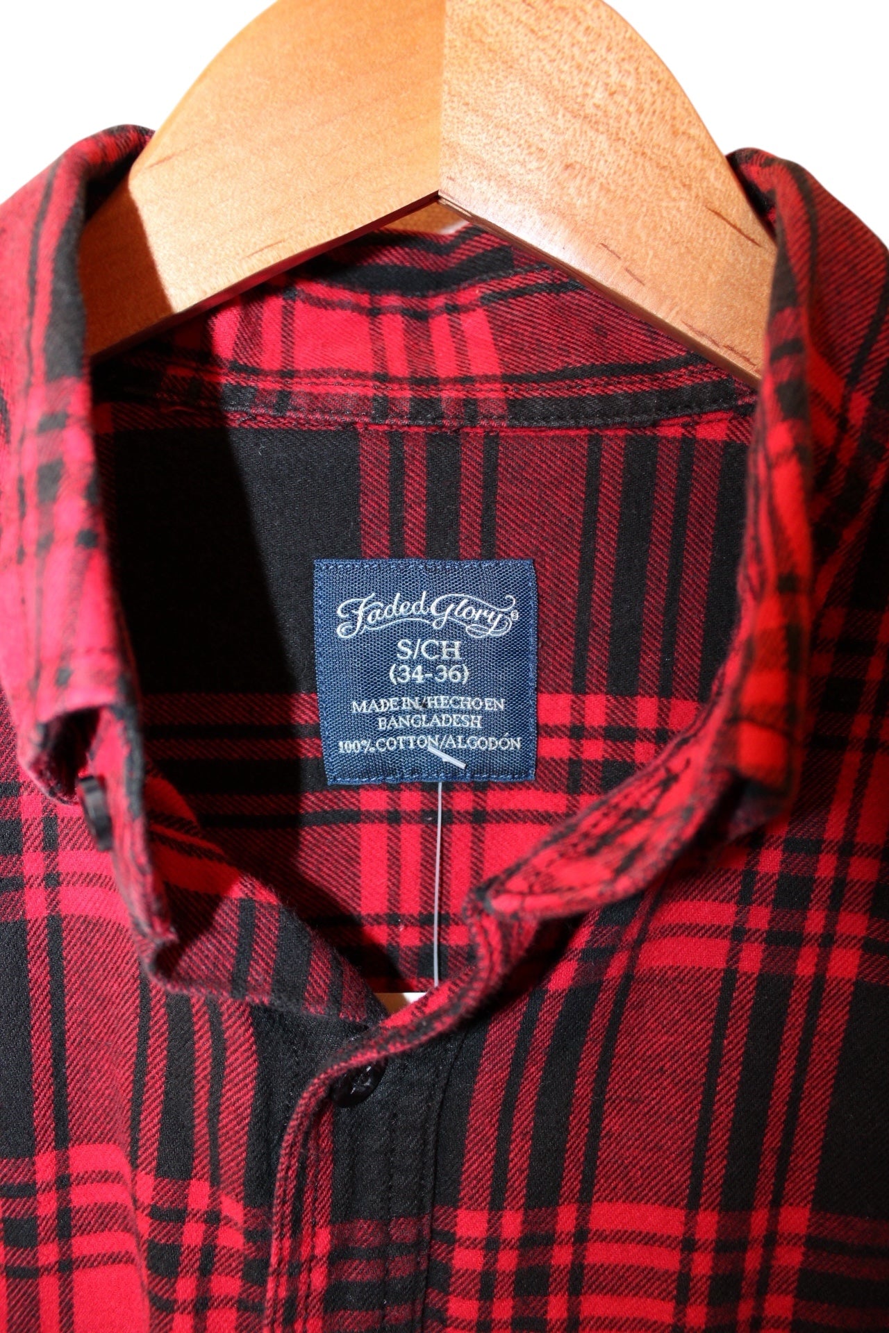 Faded Glory Mens Red Plaid Flannel Shirt (Size S)