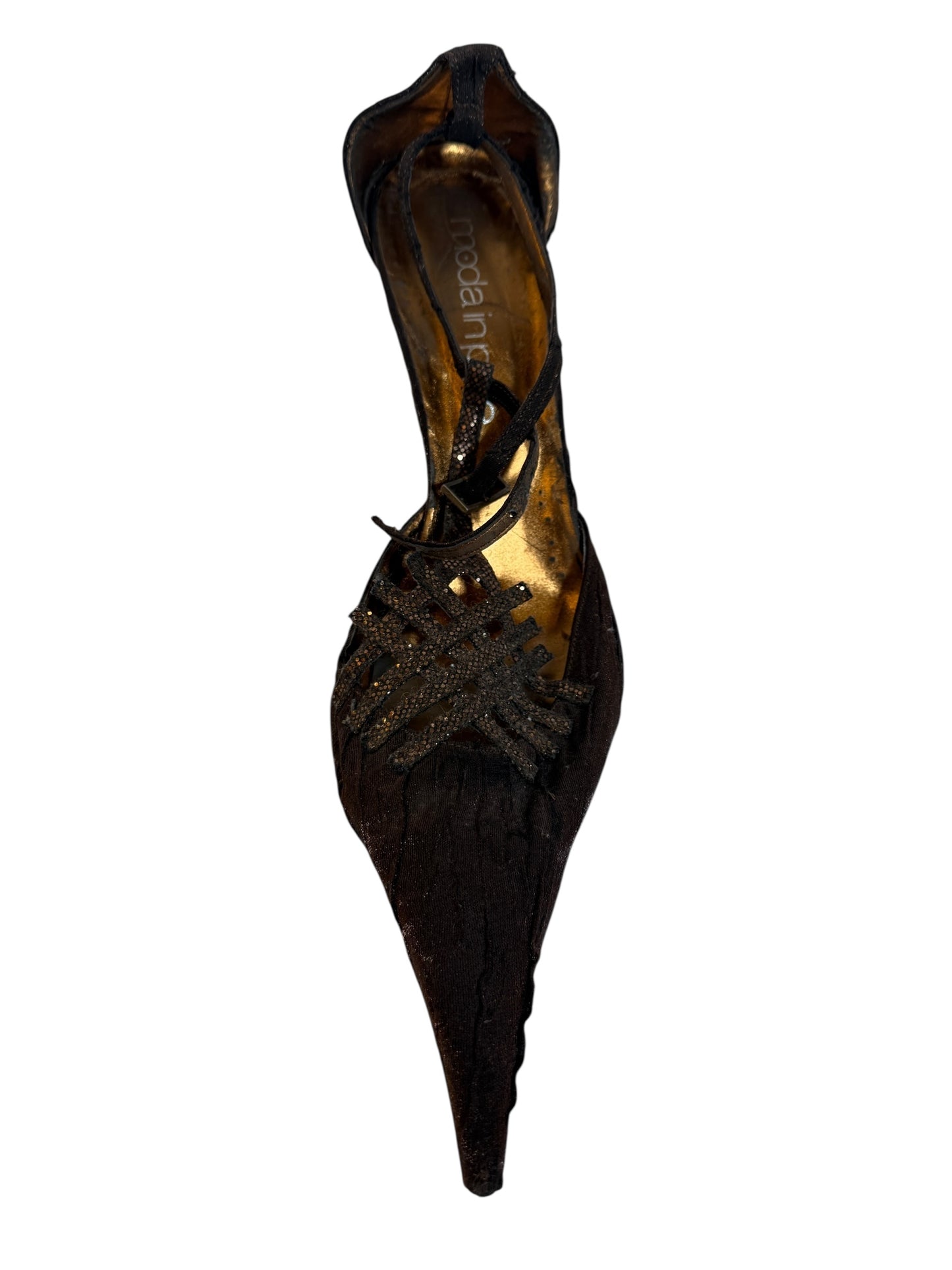 Moda In Pelle Bronze Fabric and Diamanté Stilettos (Size 8)