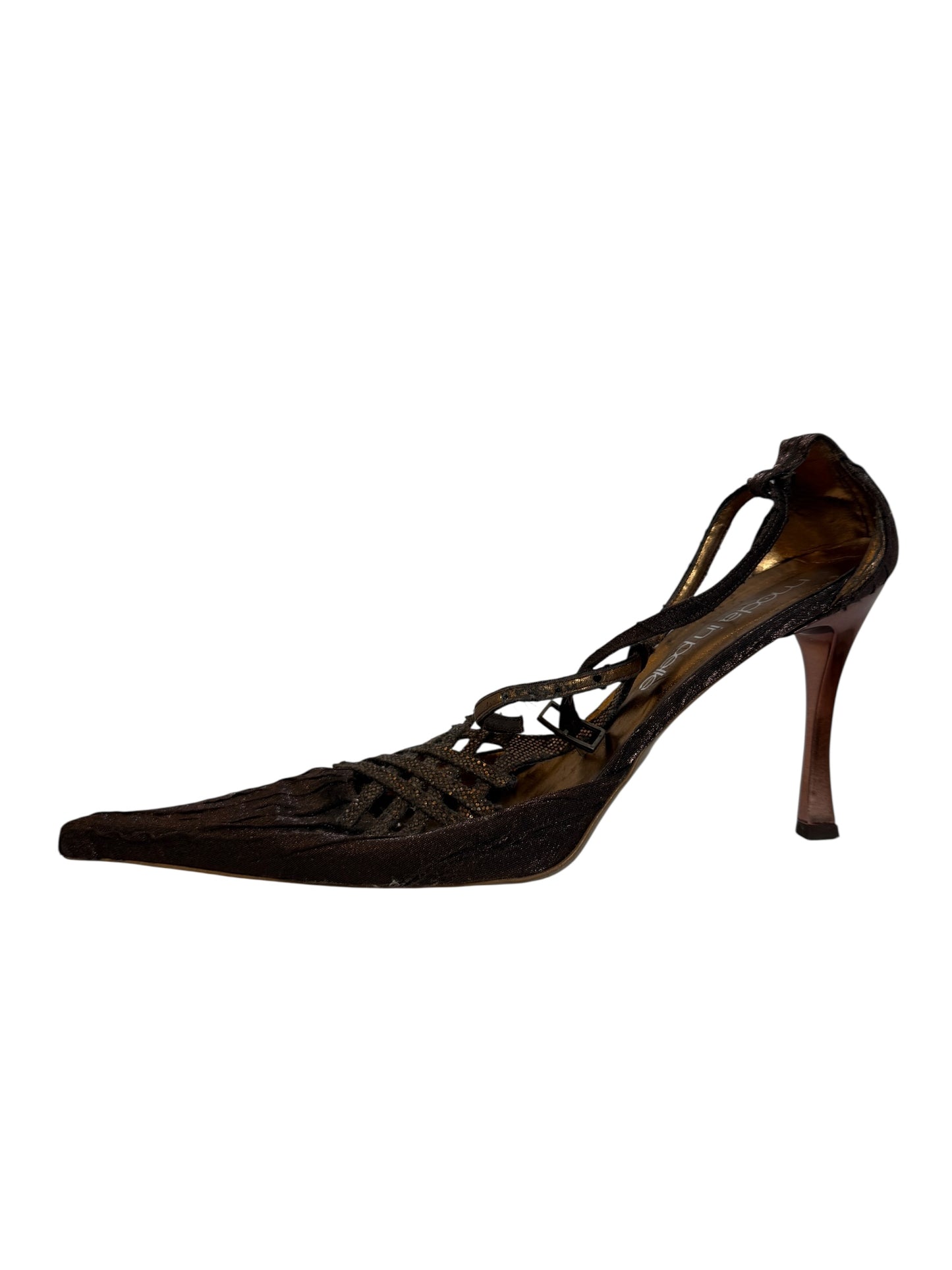 Moda In Pelle Bronze Fabric and Diamanté Stilettos (Size 8)