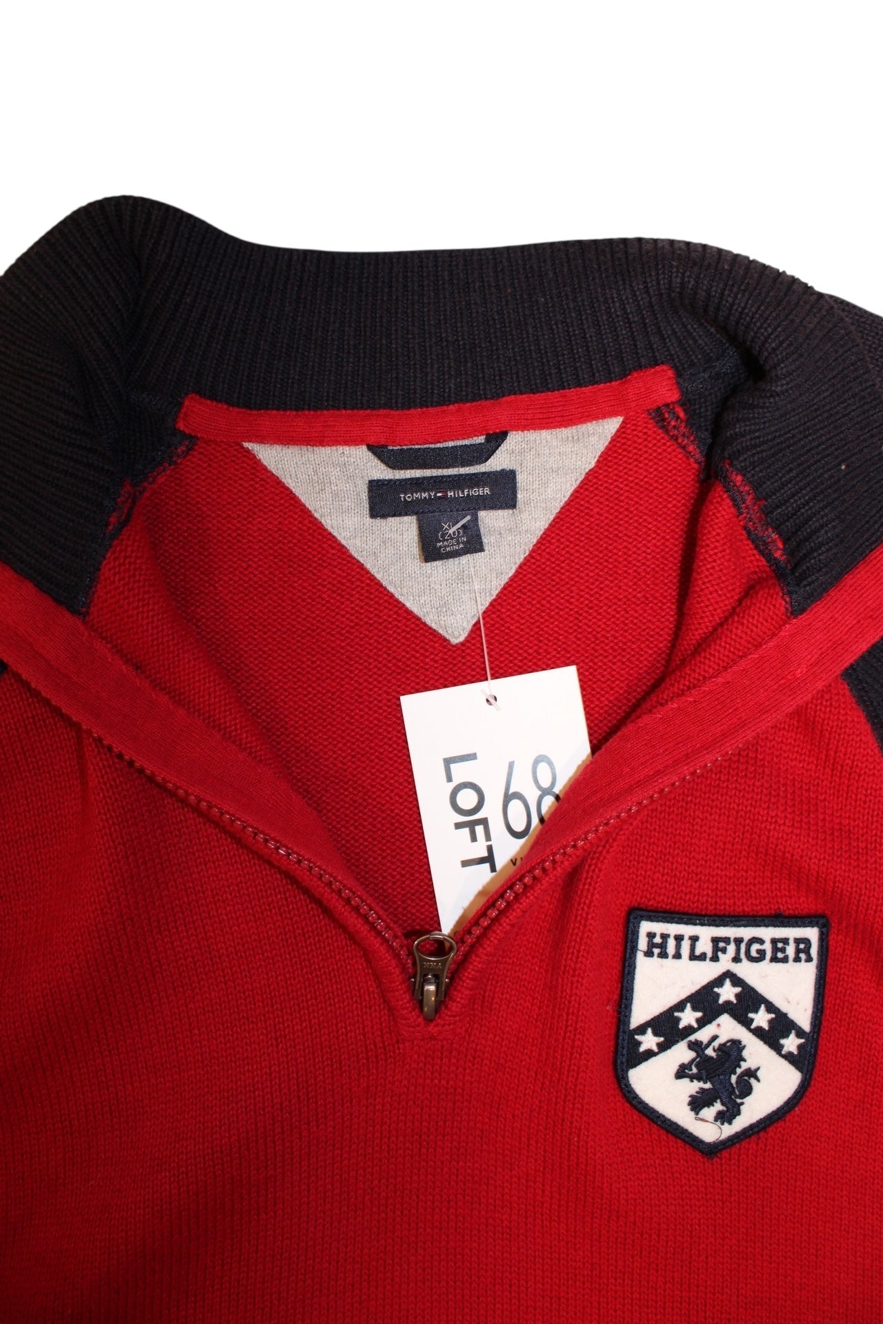 Tommy Hilfiger Mens Red Navy Quarter Zip (Size XL)