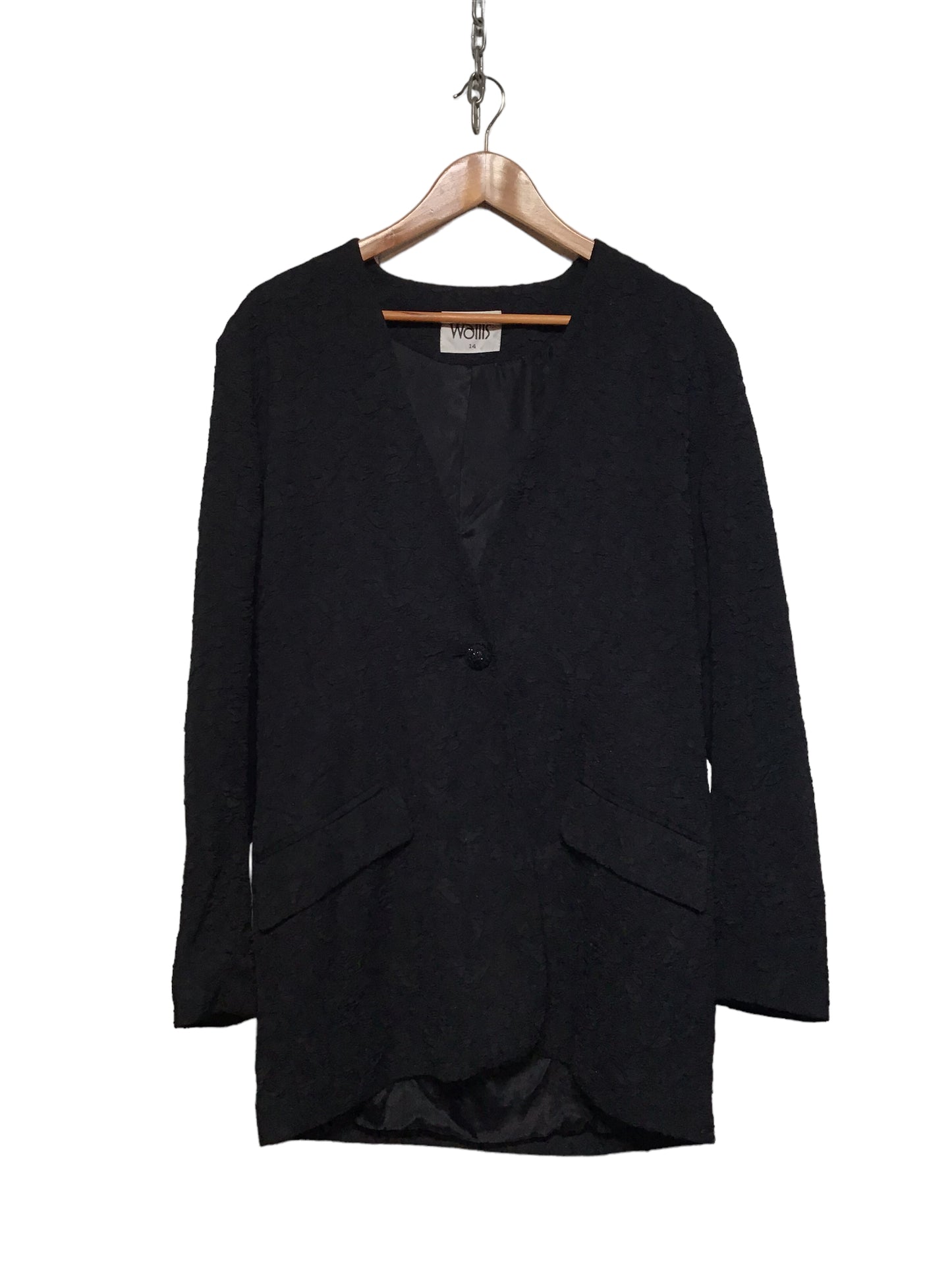 Wallis Black Floral Embossed Blazer (Size L)
