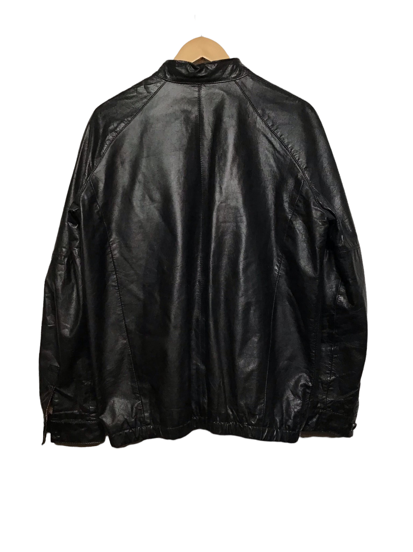 Black Leather Bomber Jacket (Size L)