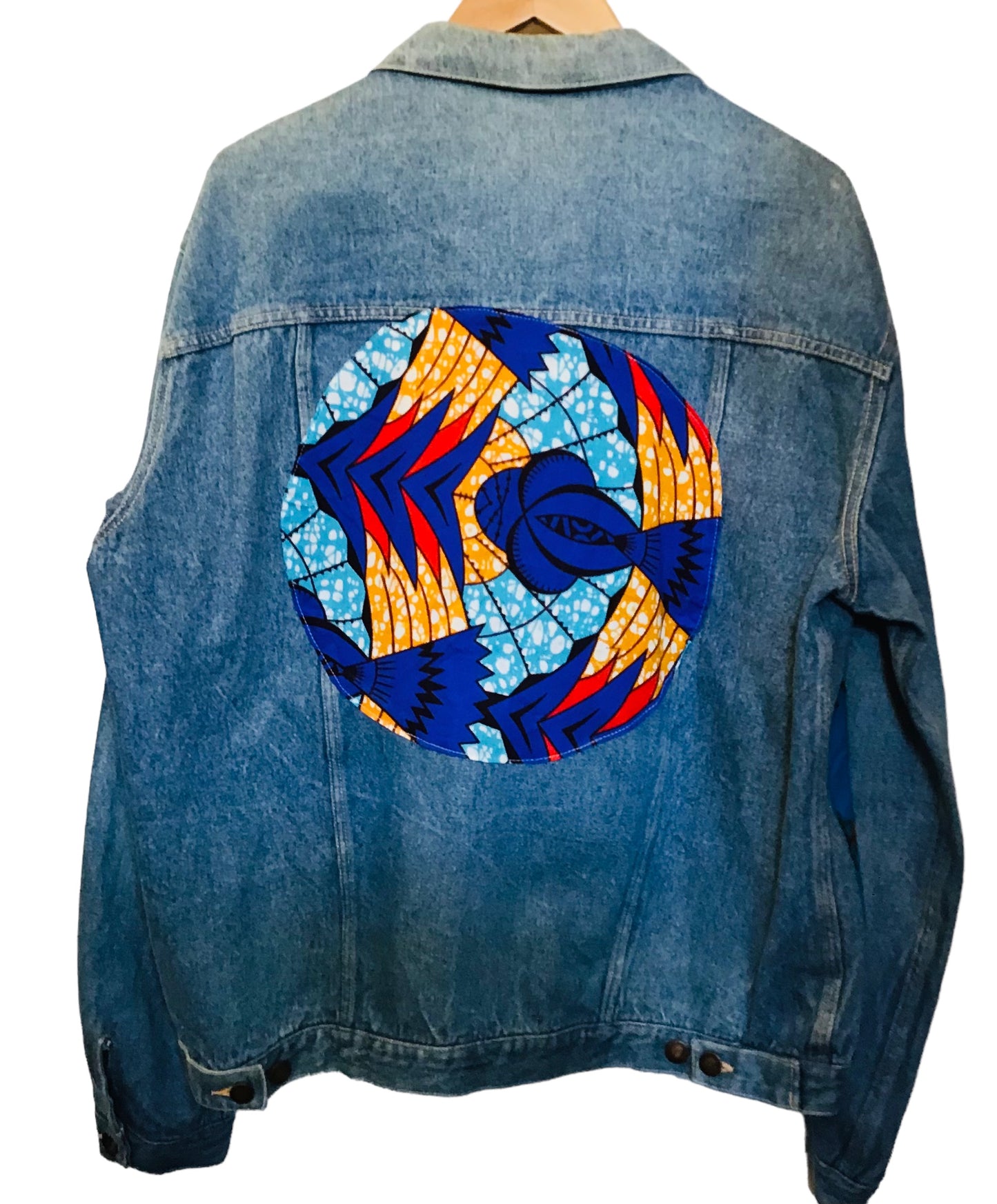 Denim jacket with patch detail front and back (Size M)