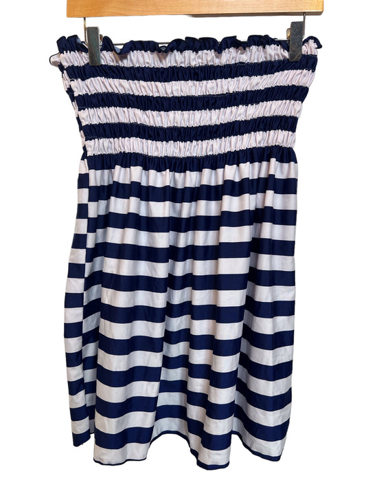 Women's Elasticated Blue White Striped Skirt (Size L)