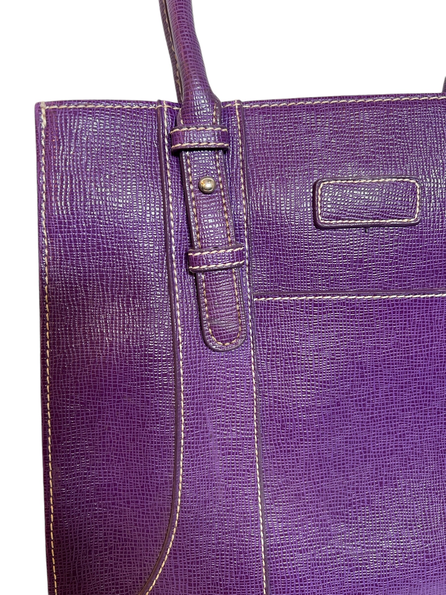 Purple Leather Tote Bag