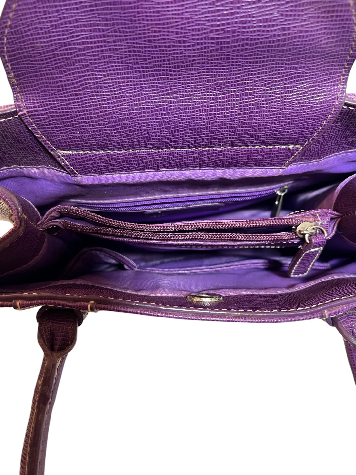 Purple Leather Tote Bag