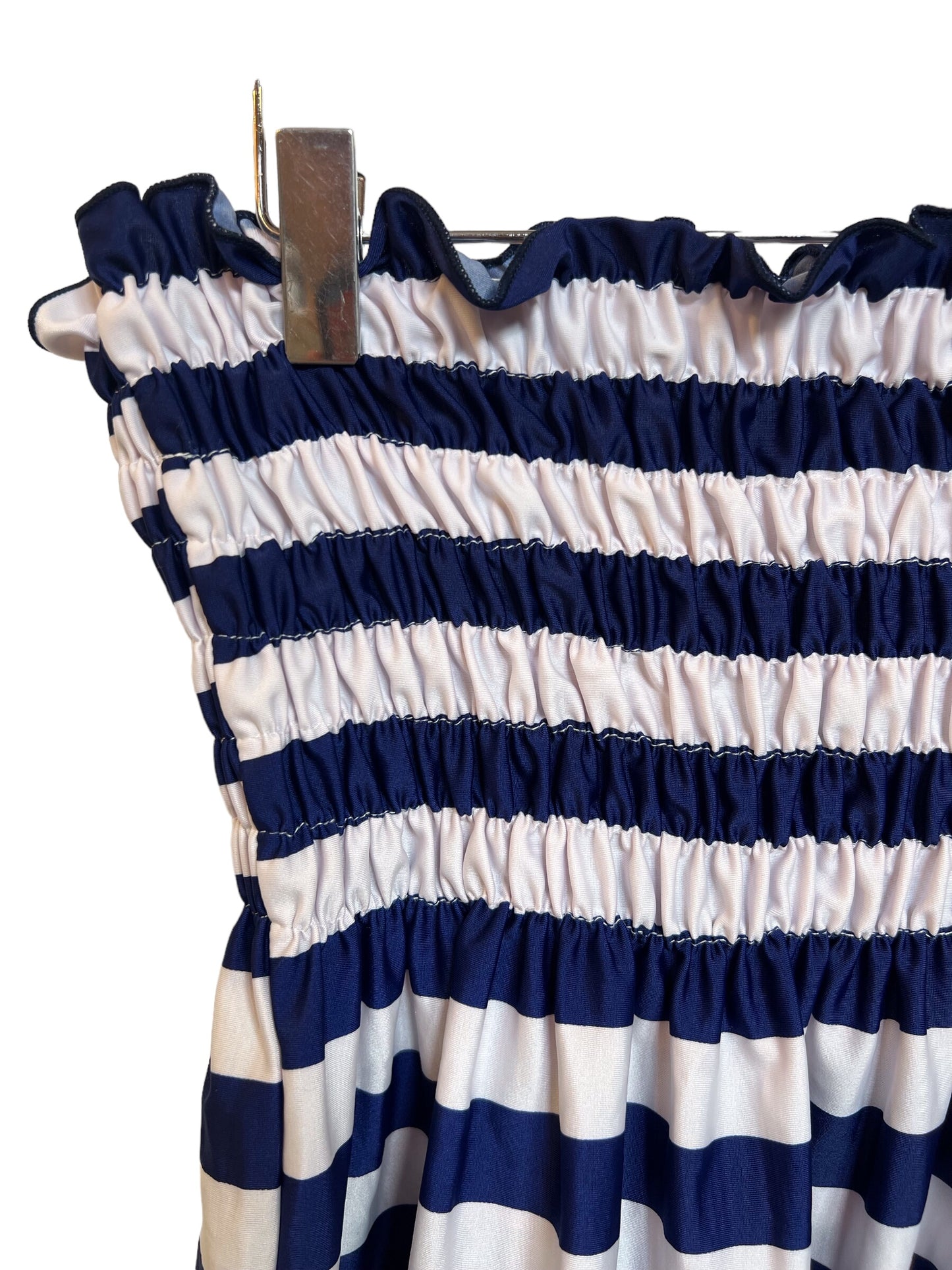 Women's Elasticated Blue White Striped Skirt (Size L)