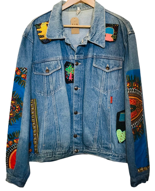 Denim jacket with patch detail front and back (Size M)
