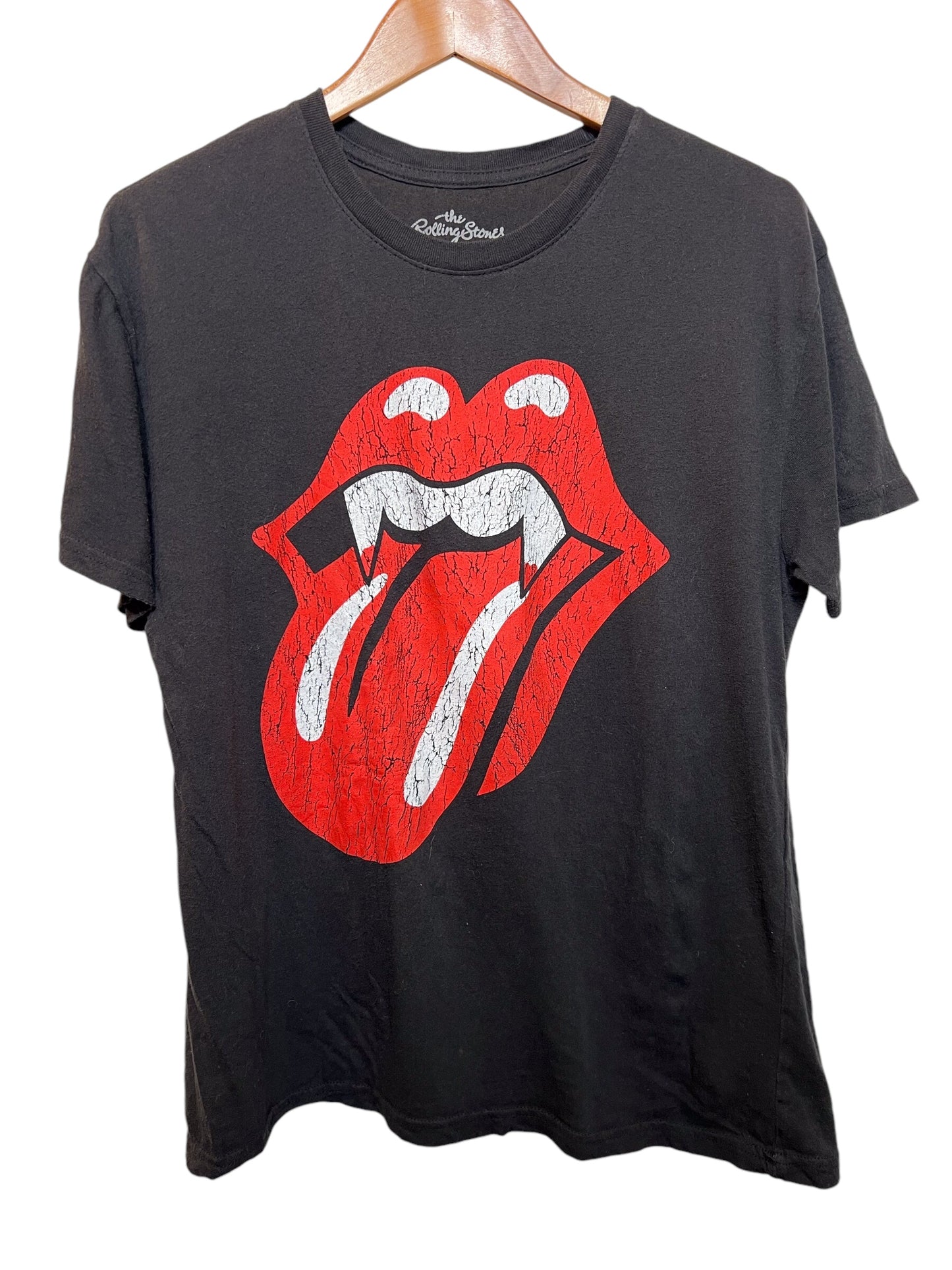 Distressed Black Rolling Stones Women's T Shirt (Size L)