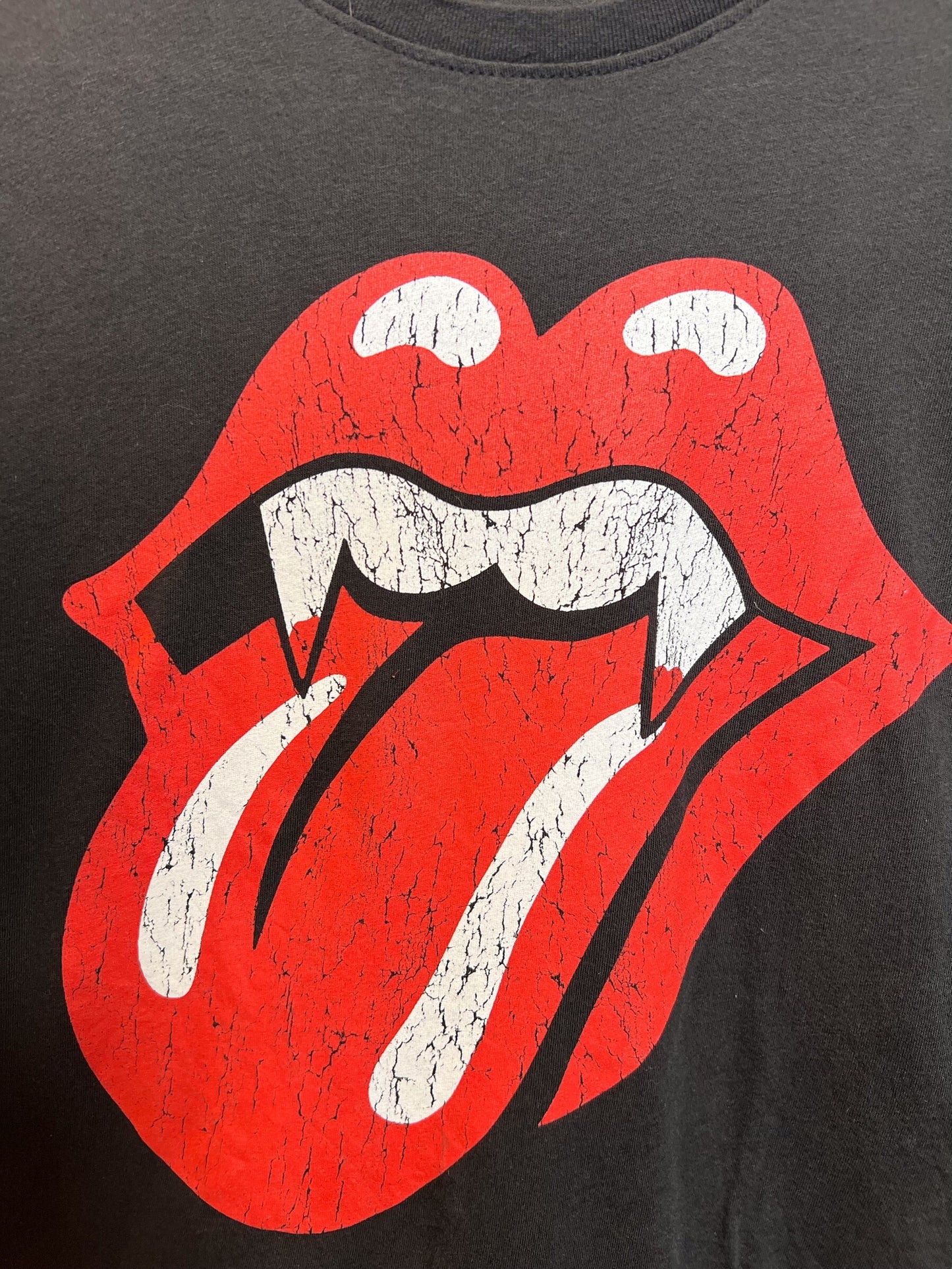 Distressed Black Rolling Stones Women's T Shirt (Size L)