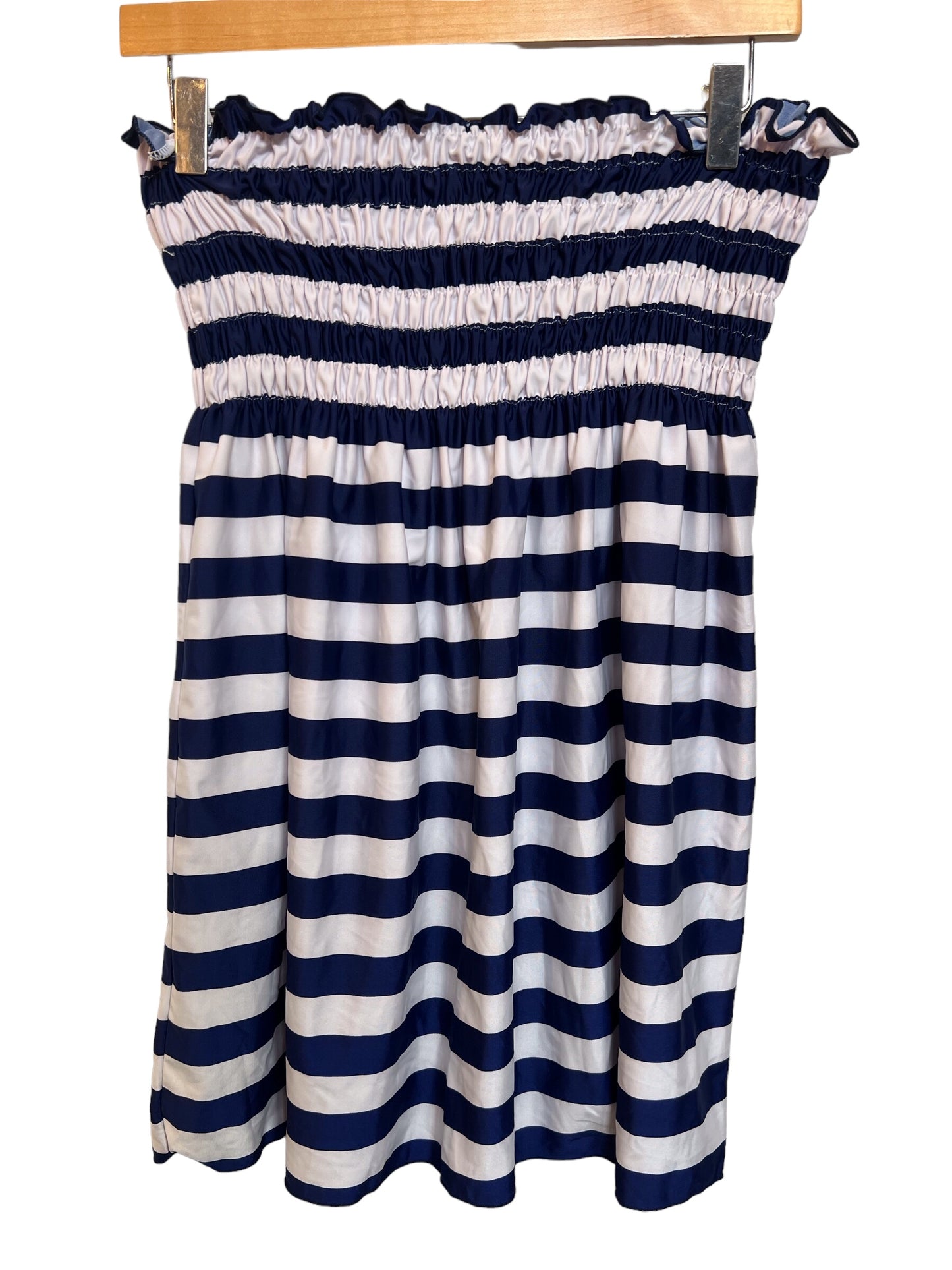 Women's Elasticated Blue White Striped Skirt (Size L)