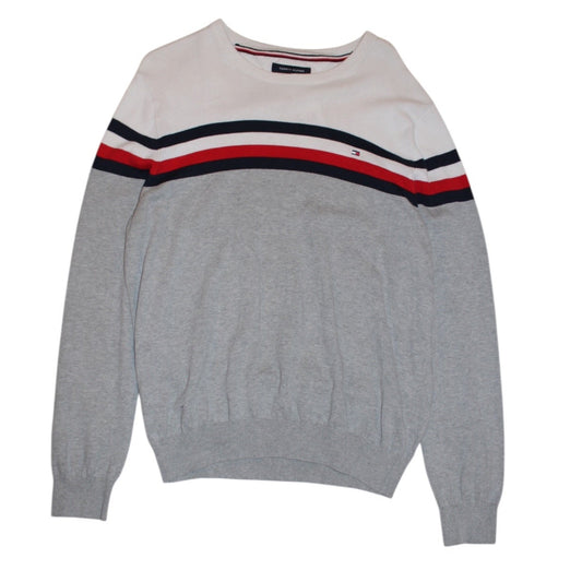Tommy Hilfiger White Grey Striped Sweater (Size L)